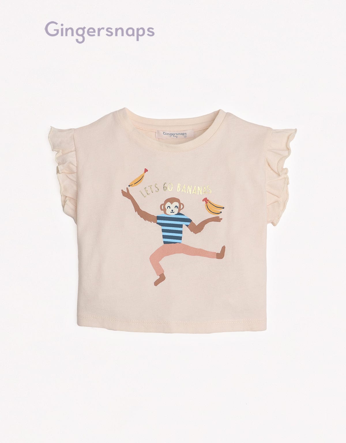 جينجرسنابس تيشيرت نص كم بناتي بطابعة قرد امامية أصفر