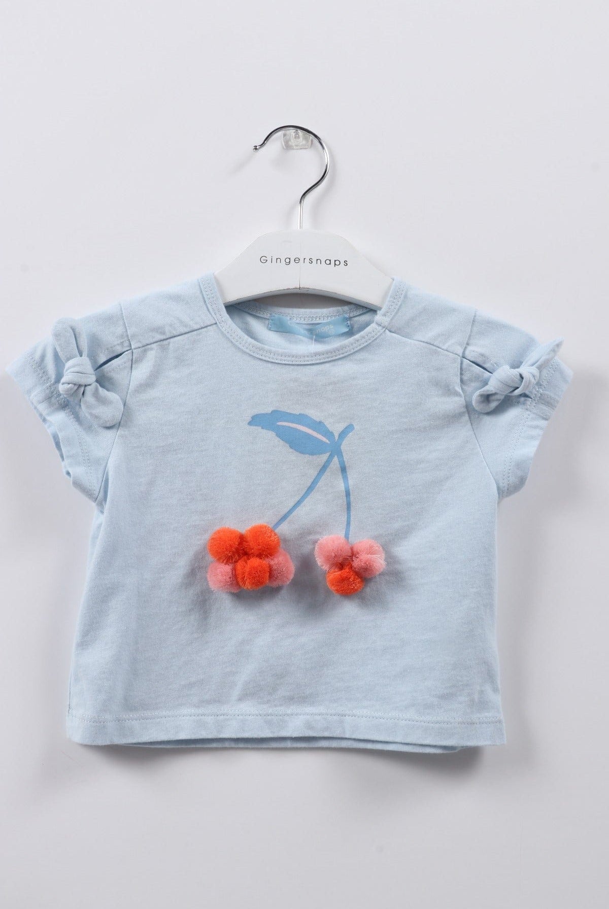 جينجرسنابس تيشيرت بناتي رضع مطرز كم قصير بفيونكات أزرق فاتح
