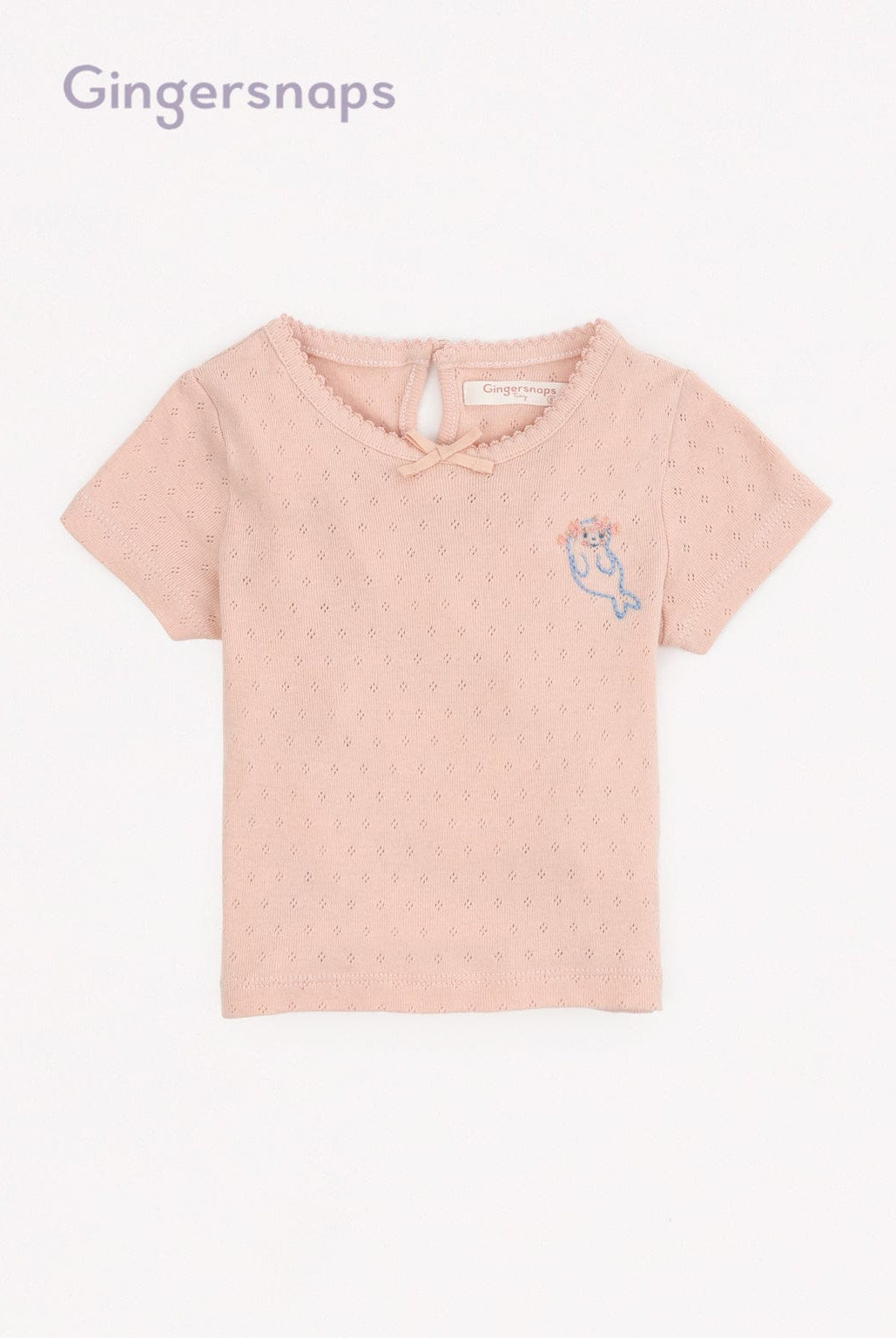جينجرسنابس تي شيرت بيبي بنات منسوج بتطريز سمكة على الصدر وردي