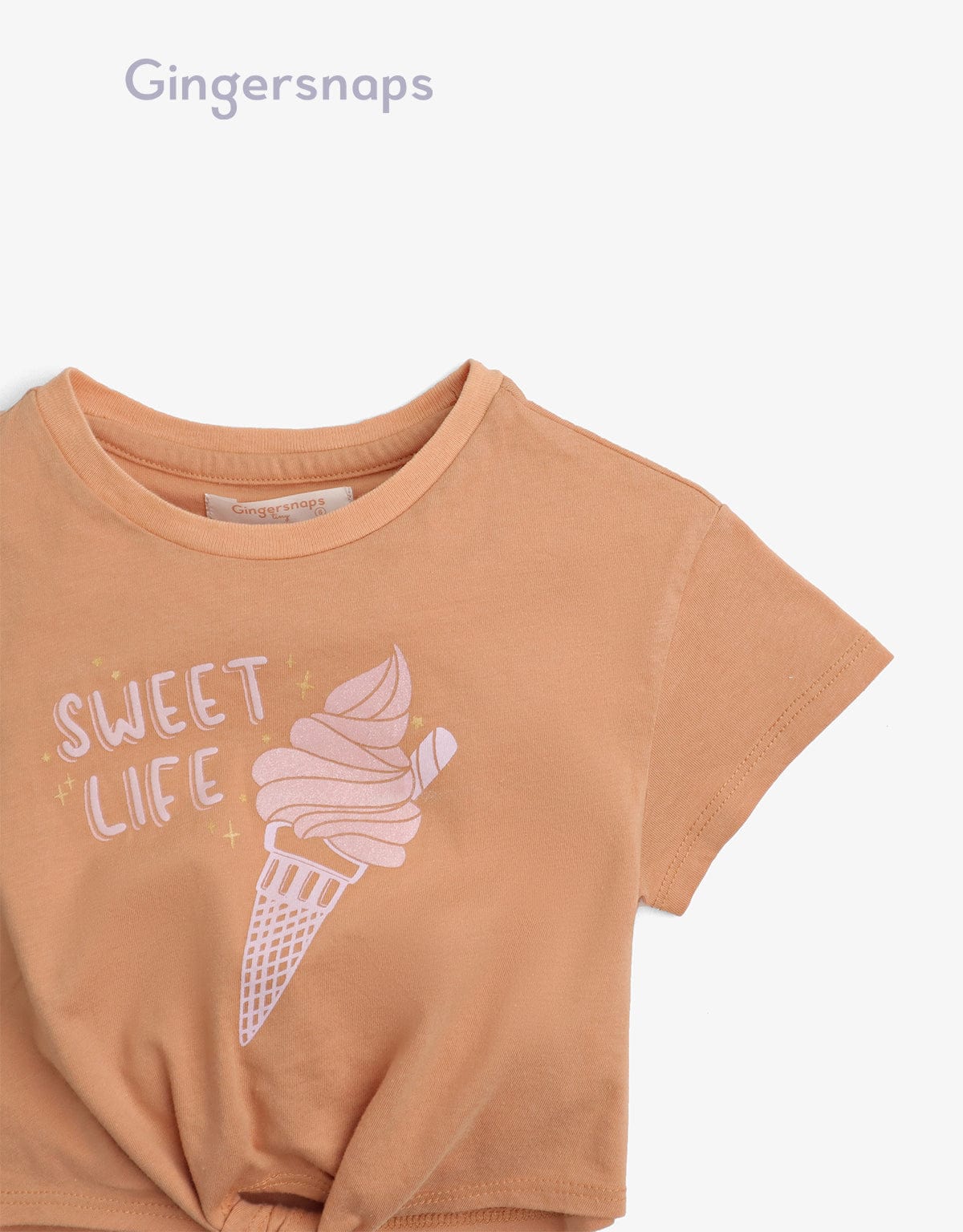 جينجرسنابس تي شيرت بيبي بنات بطبعة ايس كريم بني