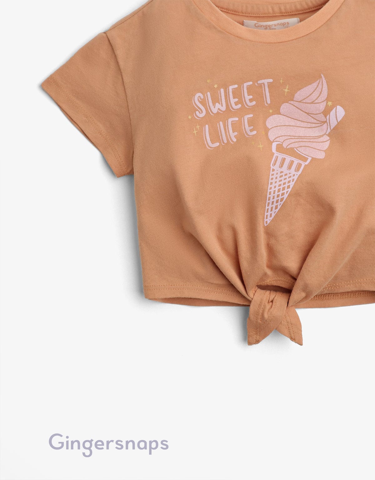 جينجرسنابس تي شيرت بيبي بنات بطبعة ايس كريم بني
