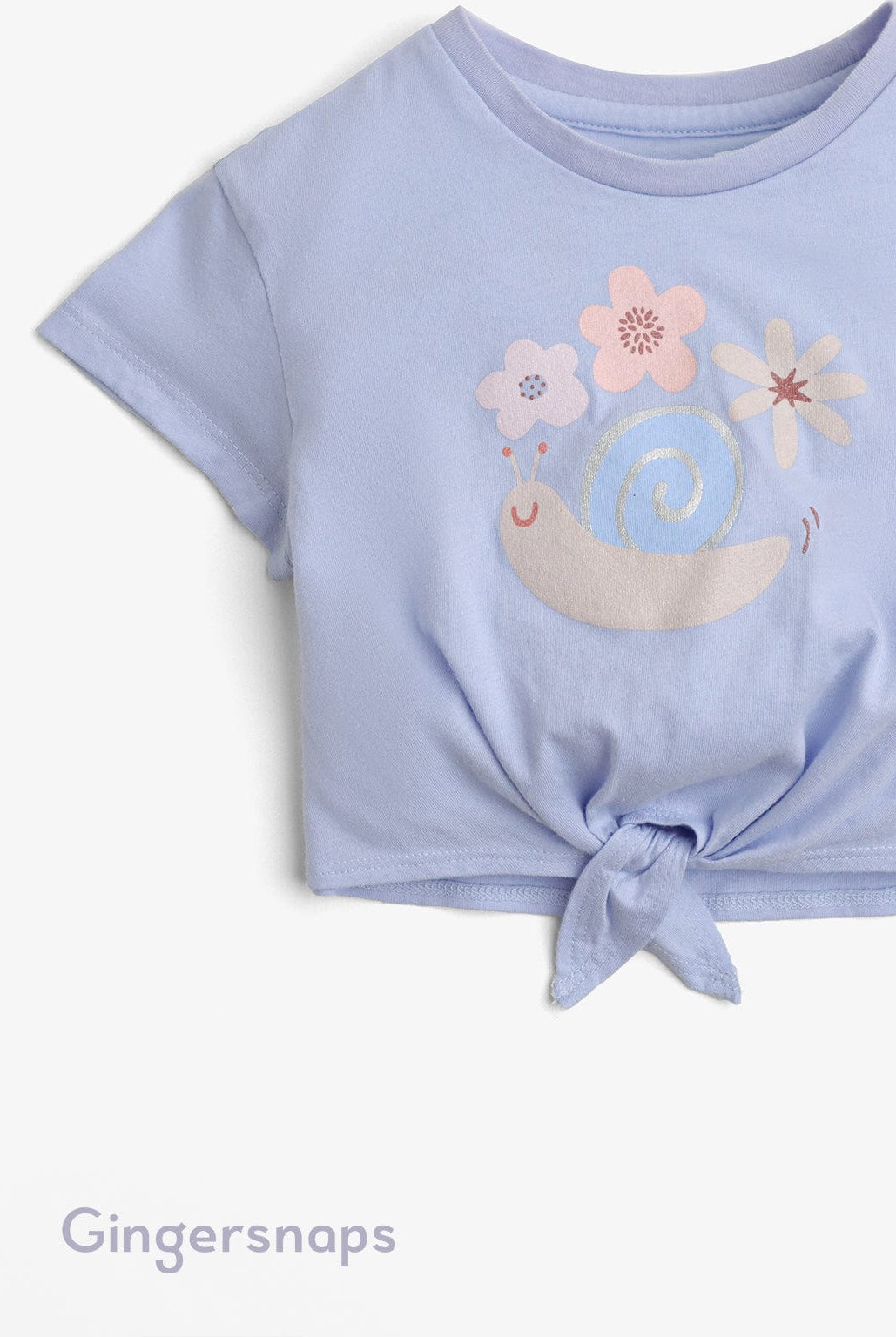 جينجرسنابس تي شيرت بيبي بنات بطبعة حلزون من الامام أزرق