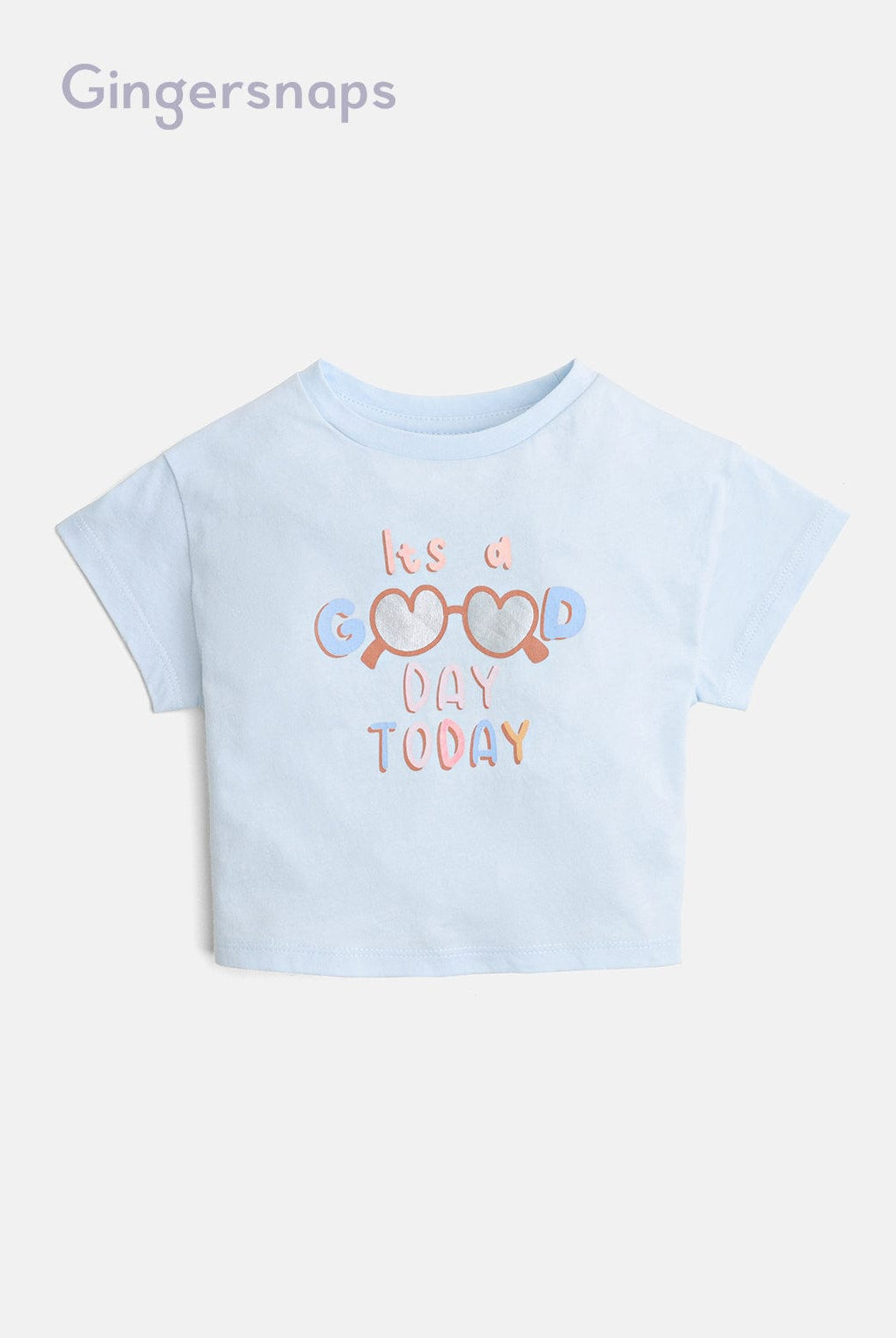 جينجرسنابس تي شيرت بنات بيبي بطبعة كتابة على الصدر أزرق