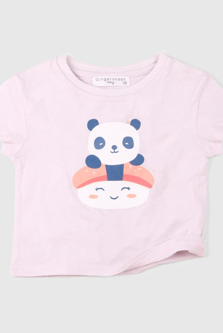 جينجرسنابس بلوزة بناتي مواليد بطبعة كم قصير رمادي ليلكي