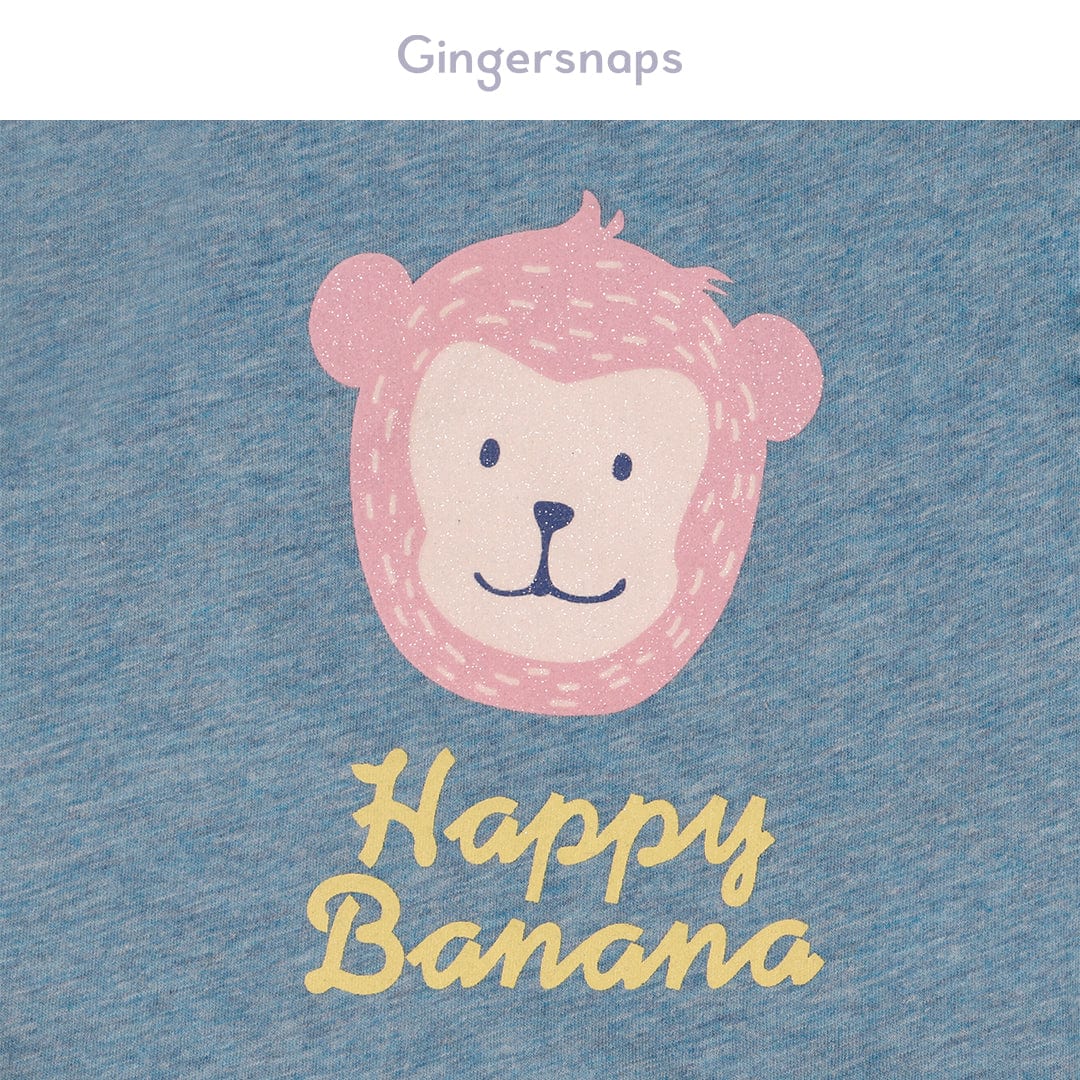 جينجرسنابس تي شيرت بيبي بنات بطبعة قرد أزرق فيروزي