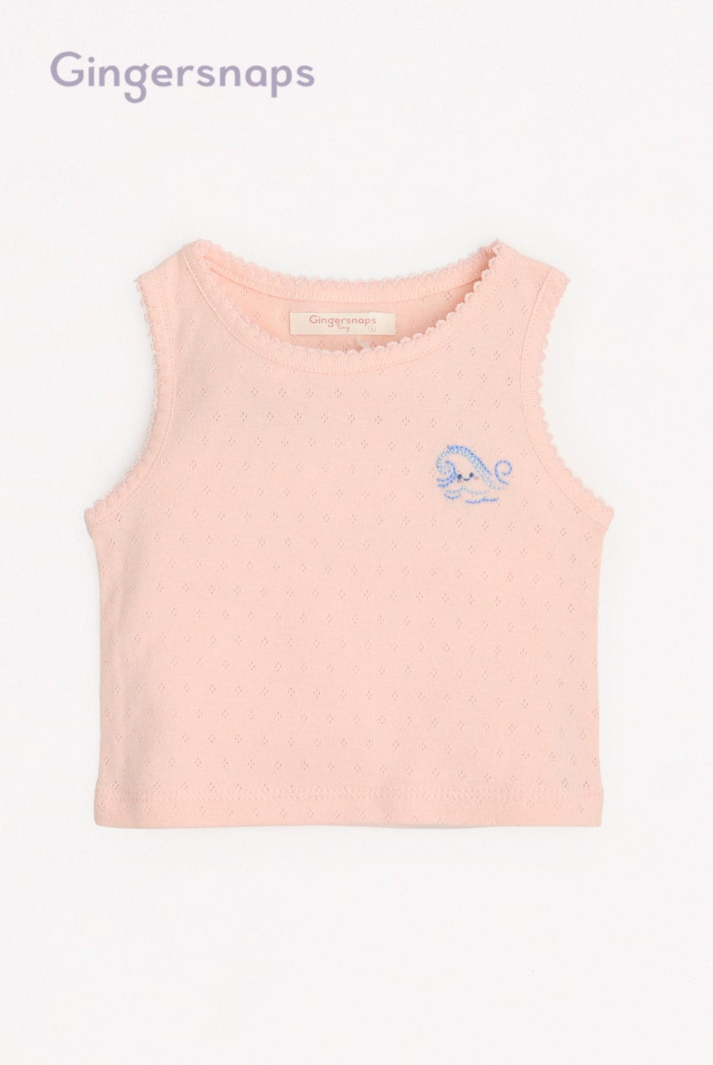 جينجرسنابس تانك توب بناتي رضع منسوج بتطريز بحر على الصدر وردي