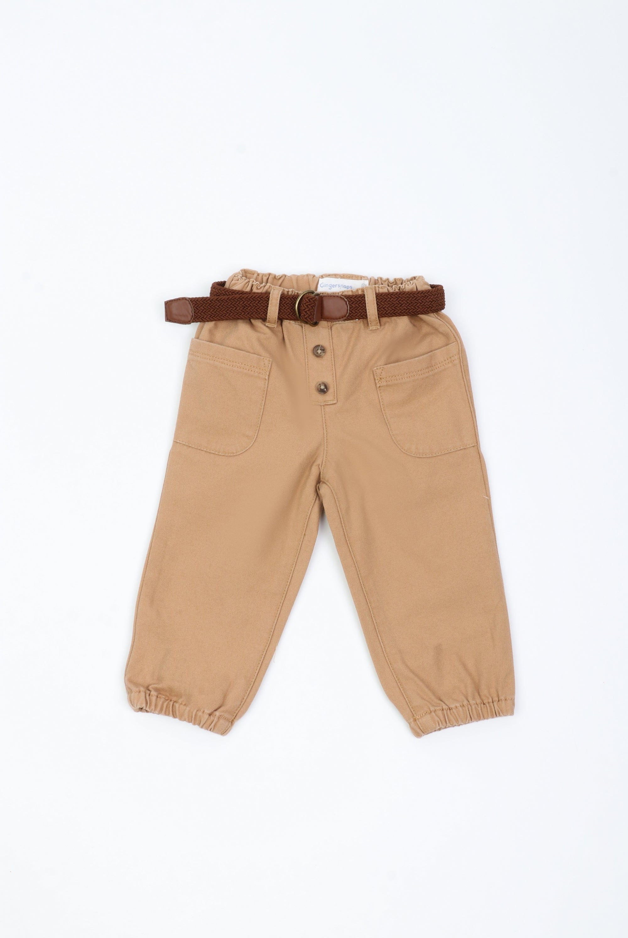 جينجرسنابس بنطلون ولادي بأستيك بجيوب جانبية بأزرار أمامية بني
