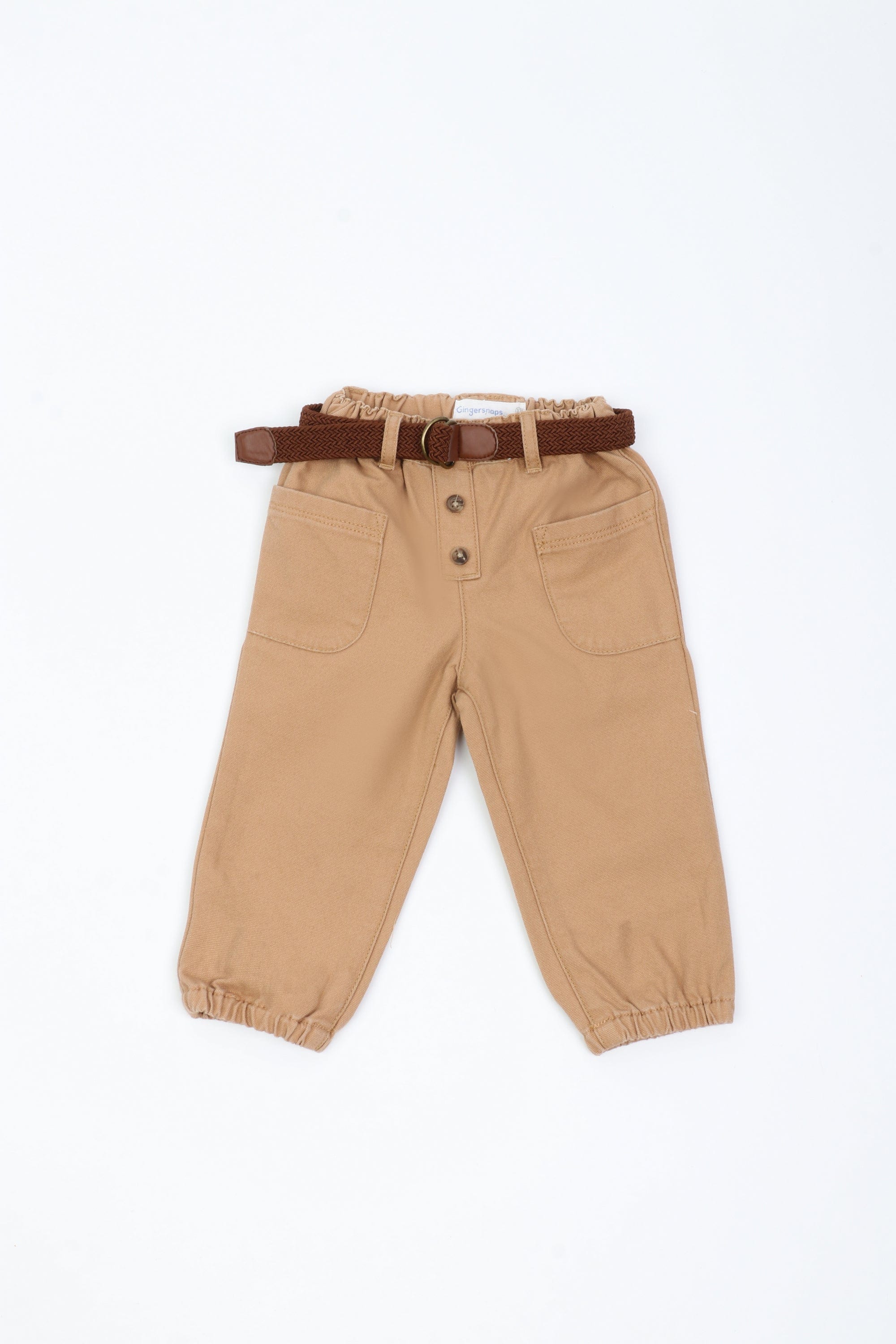 جينجرسنابس بنطلون ولادي بأستيك بجيوب جانبية بأزرار أمامية بني