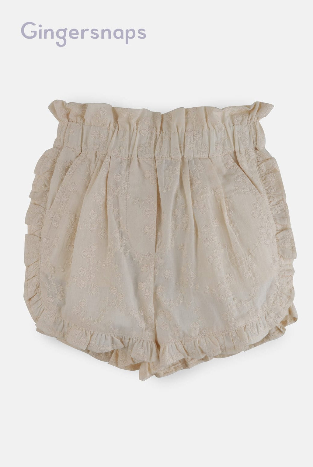 جينجرسنابس شورت بناتي مطرز بكشكشة بيج