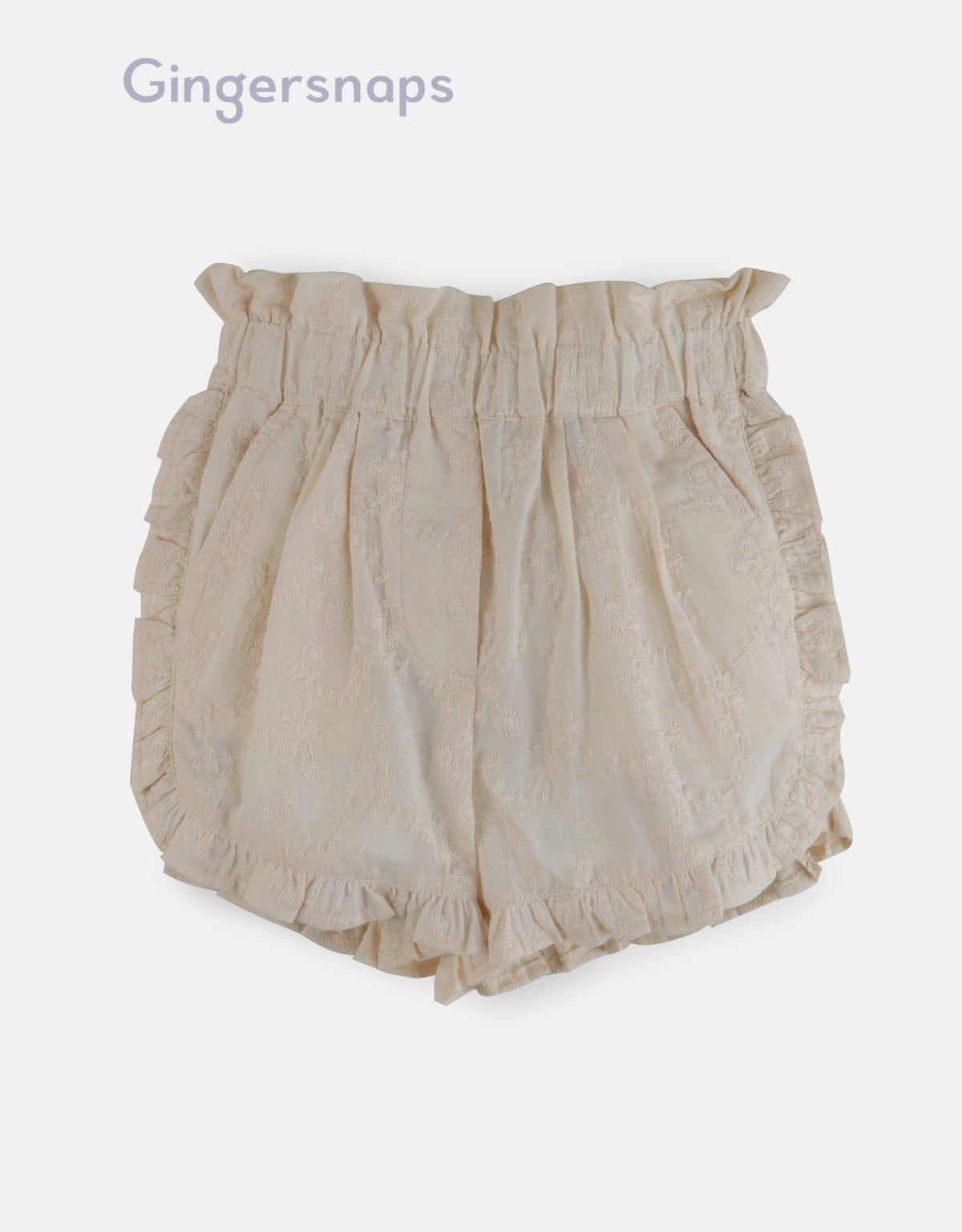 جينجرسنابس شورت بناتي مطرز بكشكشة بيج