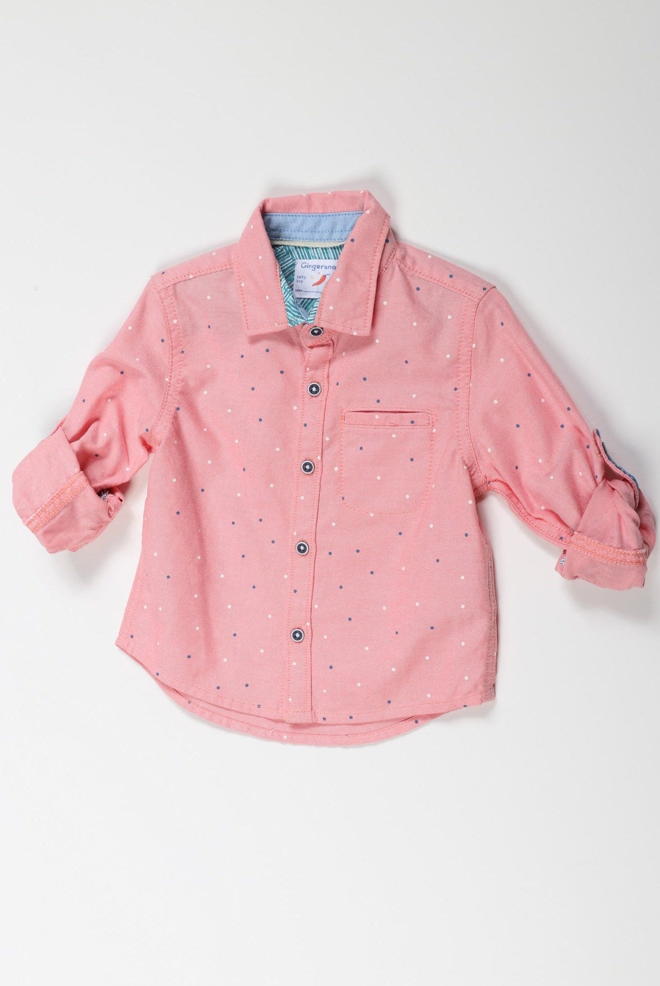 جينجرسنابس قميص منقط أولادي بكم طويل أحمر