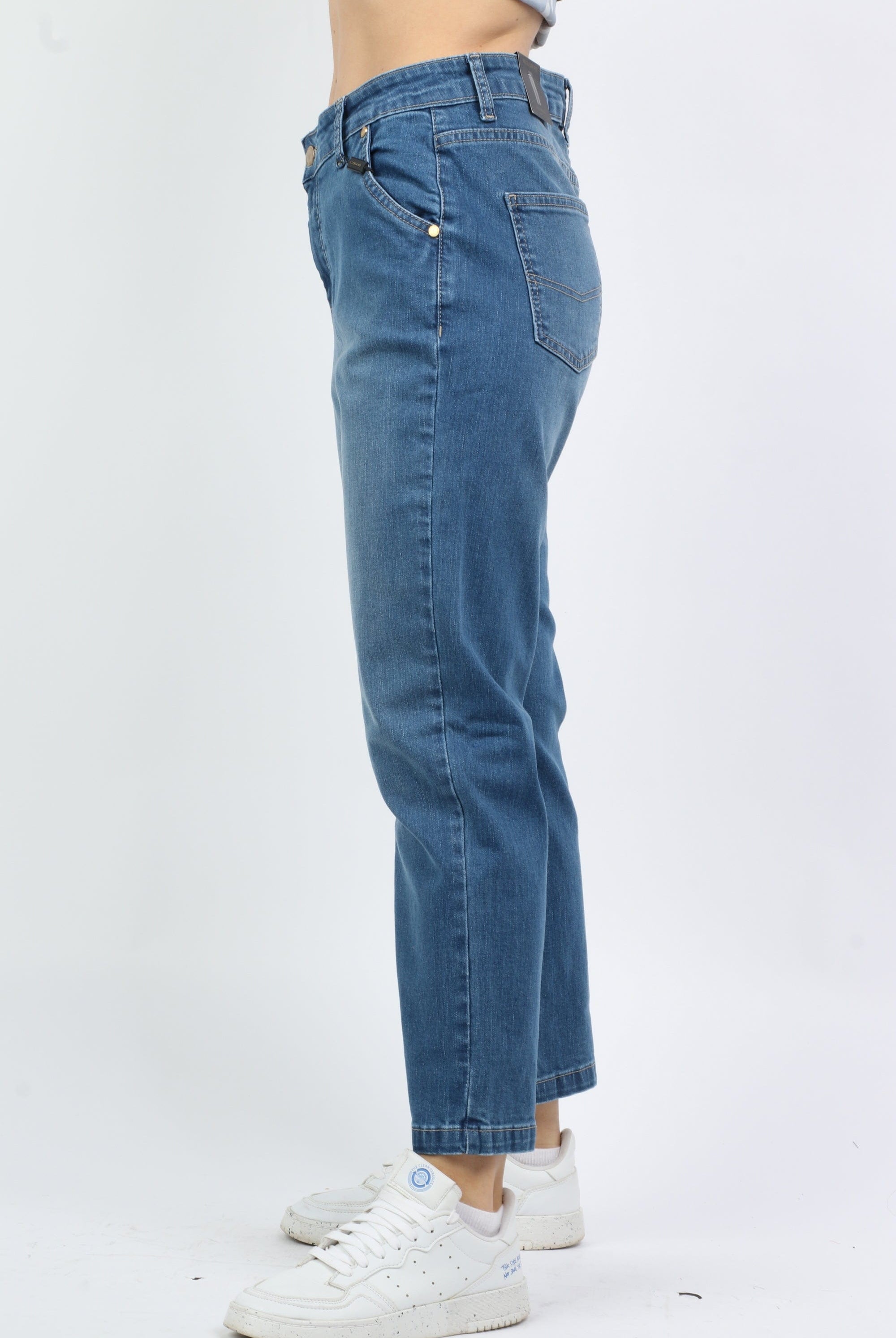 داليدرس بنطلون بوي فريند حصر مرتفع طويل نسائي أزرق