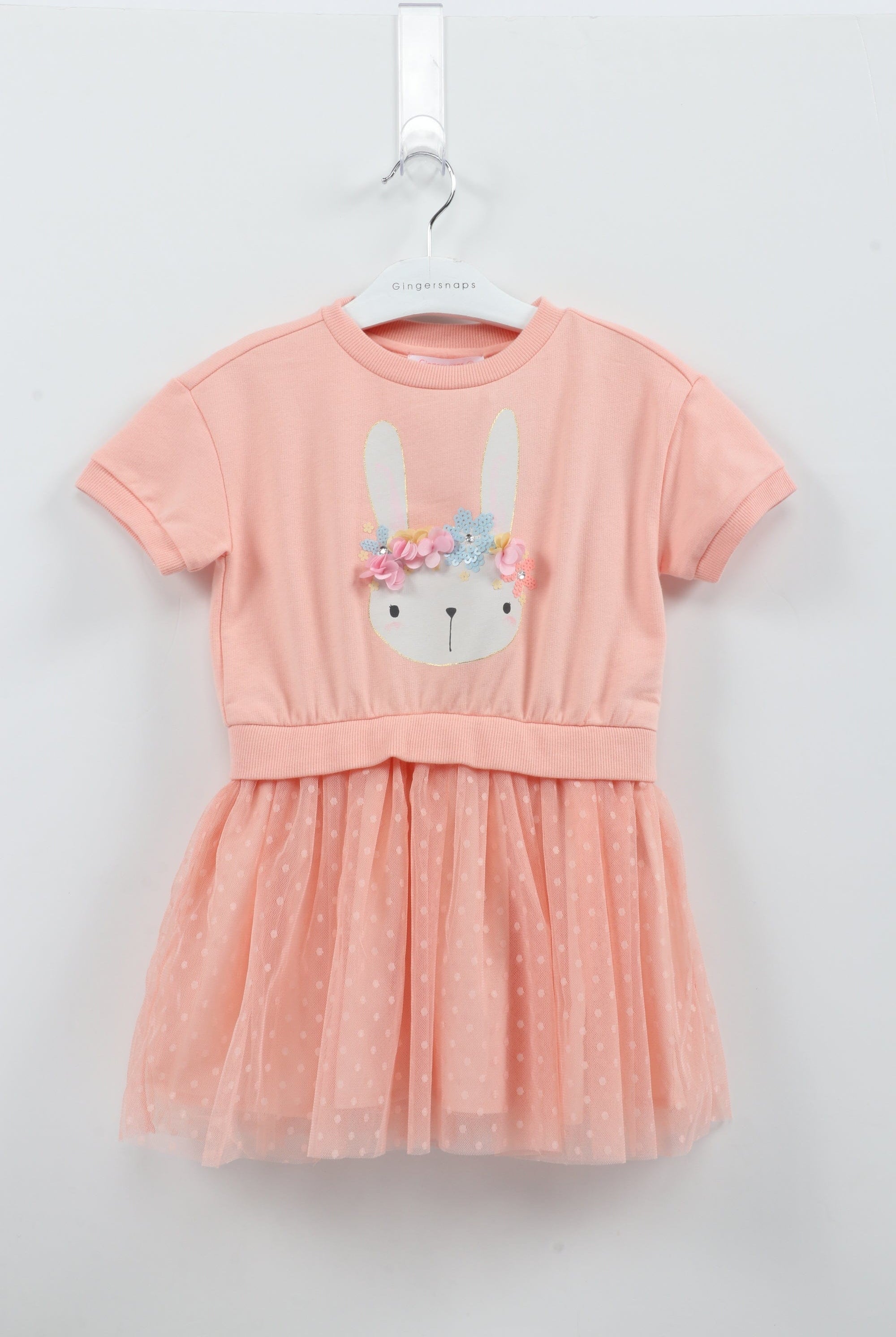 جينجرسنابس فستان مطرز من البطن كم قصير شيفون مكشكش من أسفل بناتي خوخي