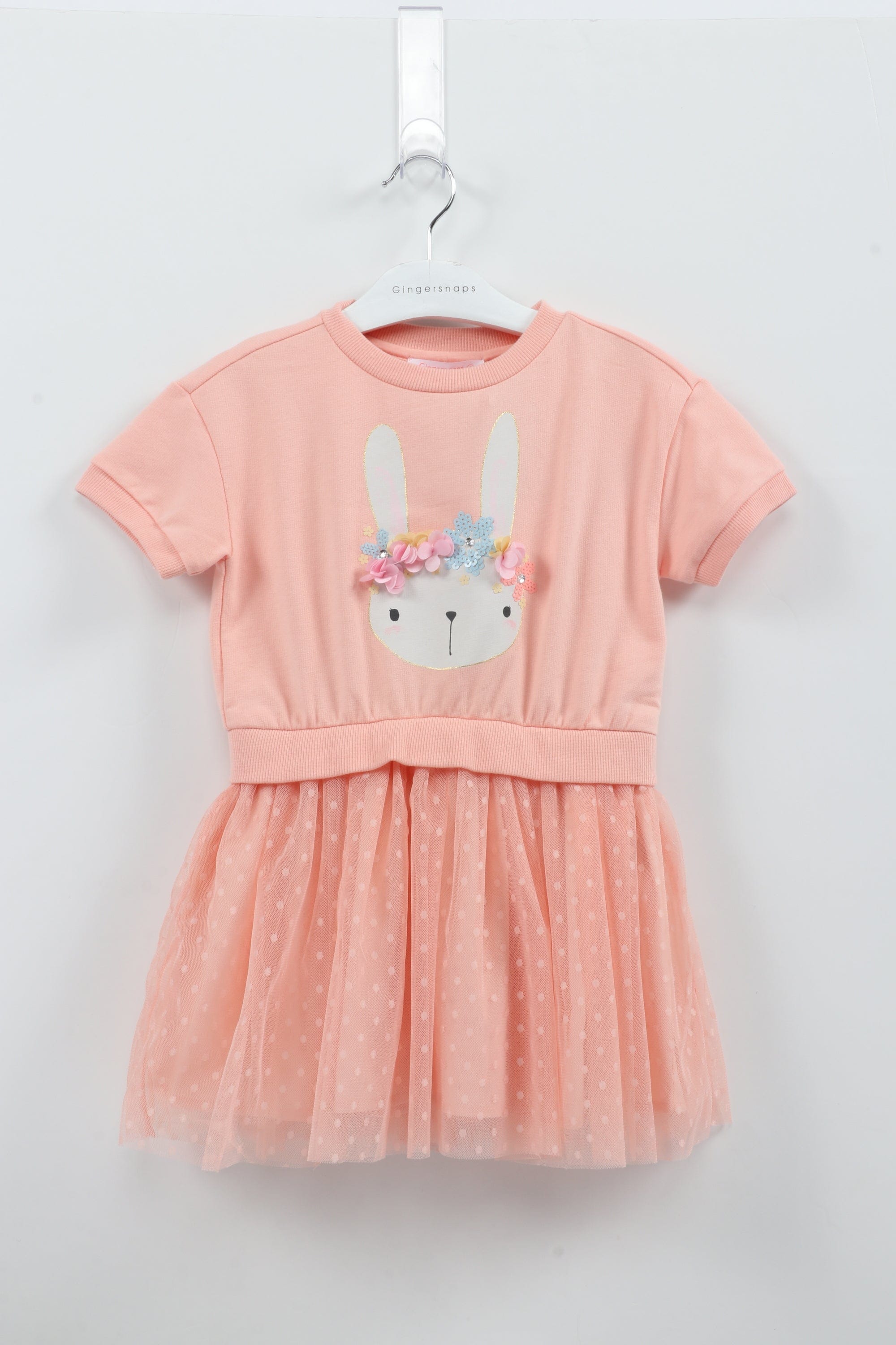 جينجرسنابس فستان مطرز من البطن كم قصير شيفون مكشكش من أسفل بناتي خوخي