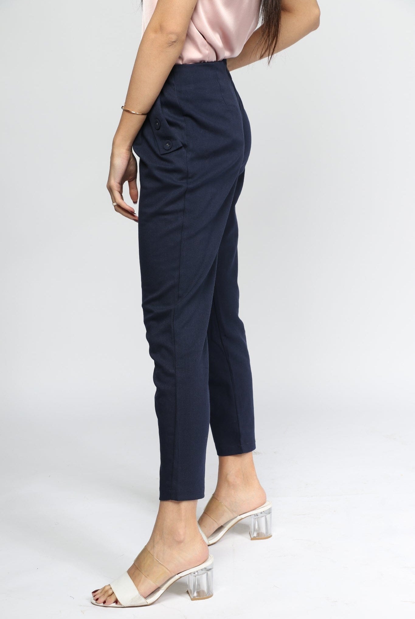 نتشي سروال طويل رسمي سادة مزين بأزرار من الجانب