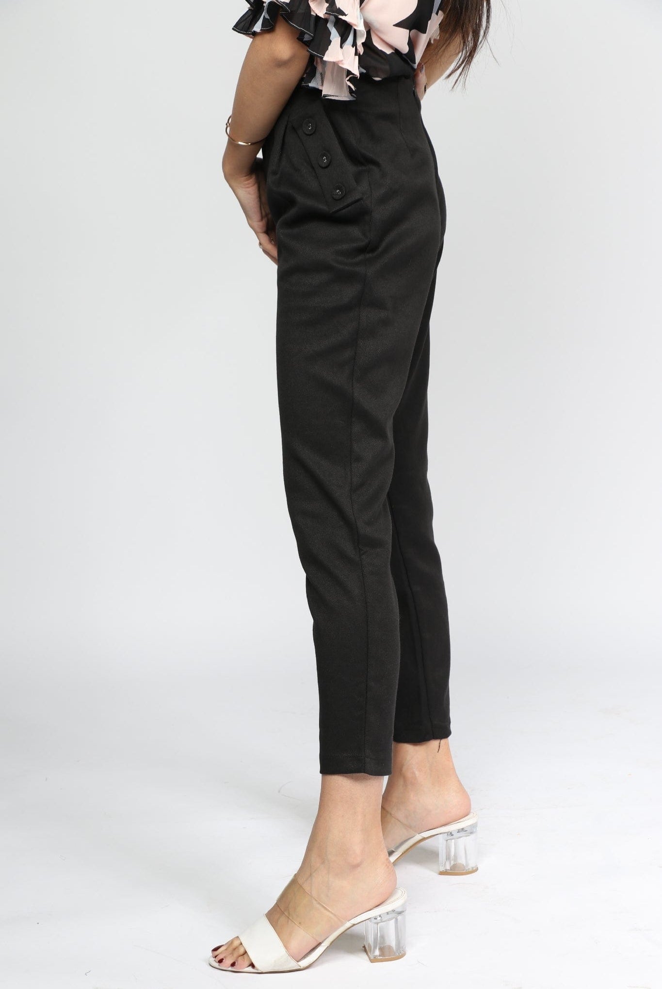 نتشي سروال طويل رسمي سادة مزين بأزرار من الجانب