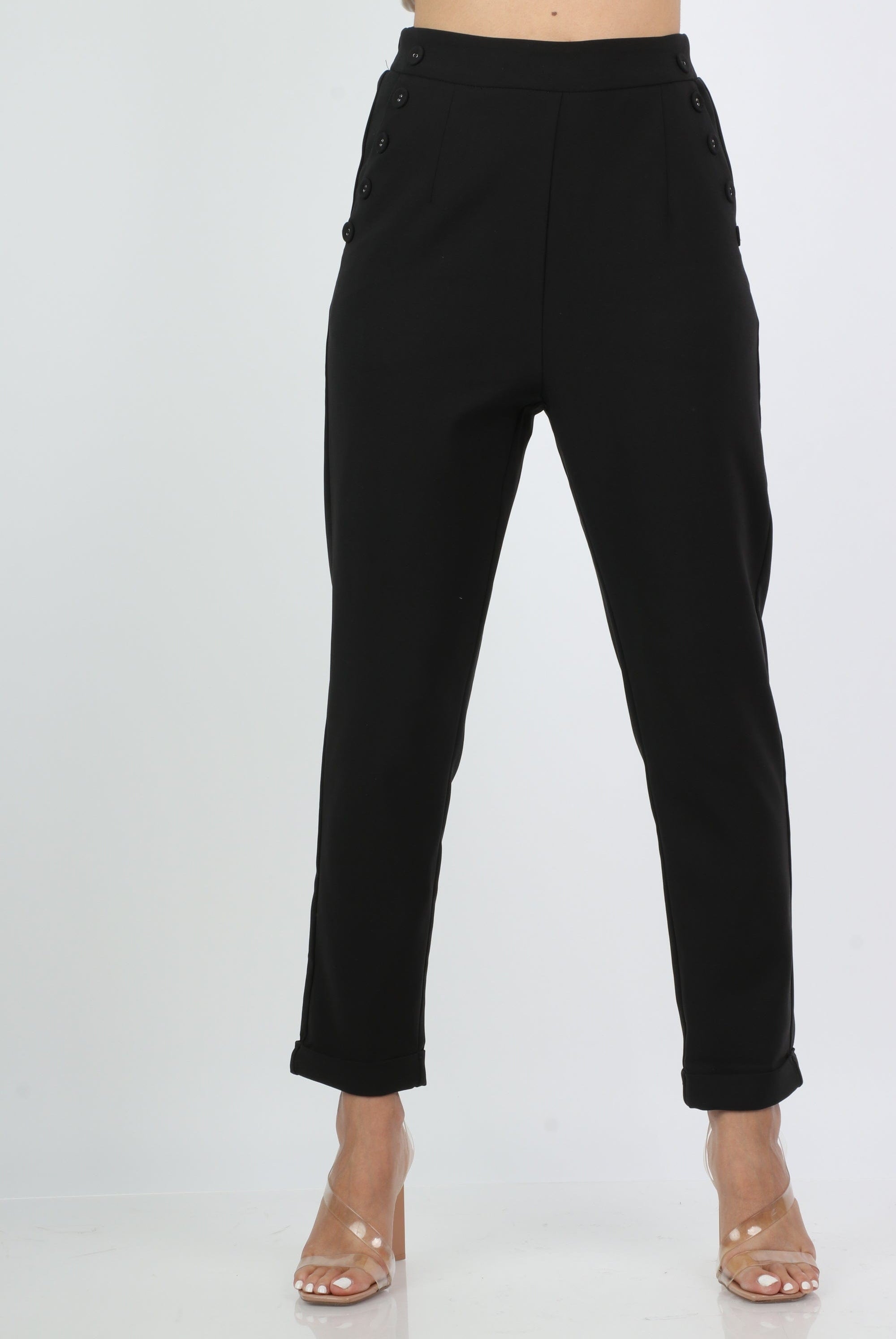 نتشي بنطلون رسمي بجيوب وأزرار جانبية طويل نسائي