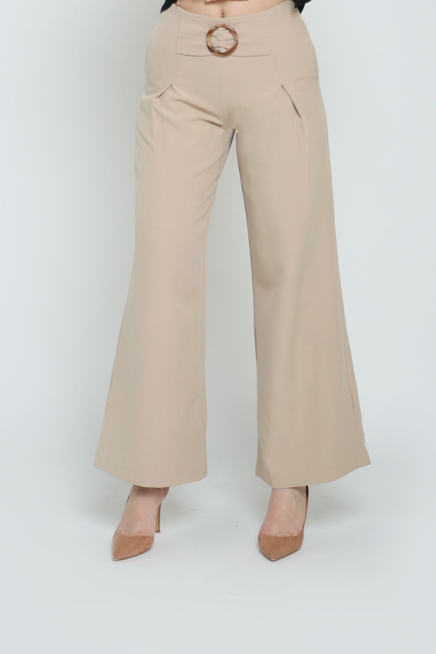 نتشي بنطلون سادة واسع طويل بفيونكة مع حلقة طويل نسائي