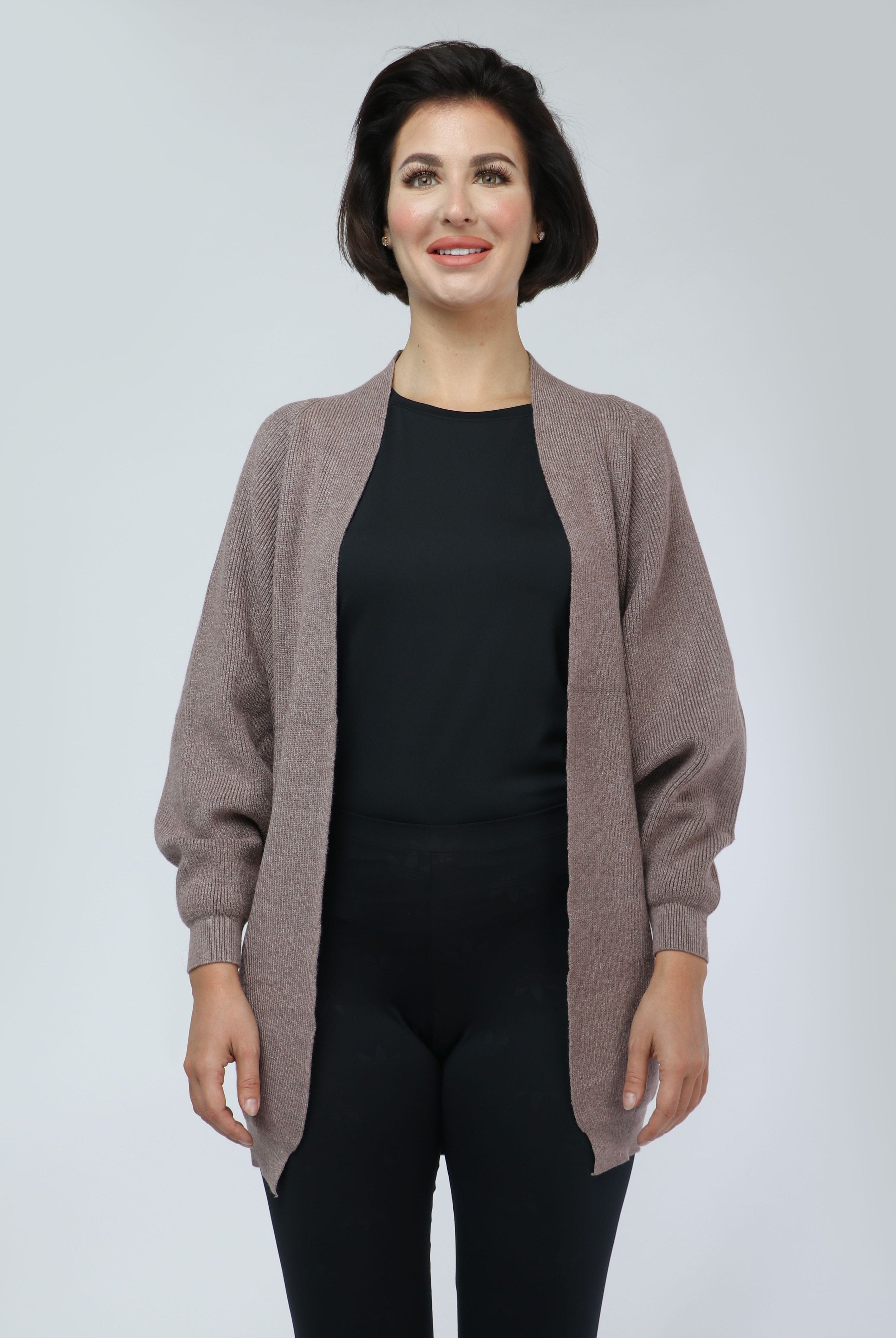 نتشي كارديجان سادة بأكمام طويلة بف بأساور