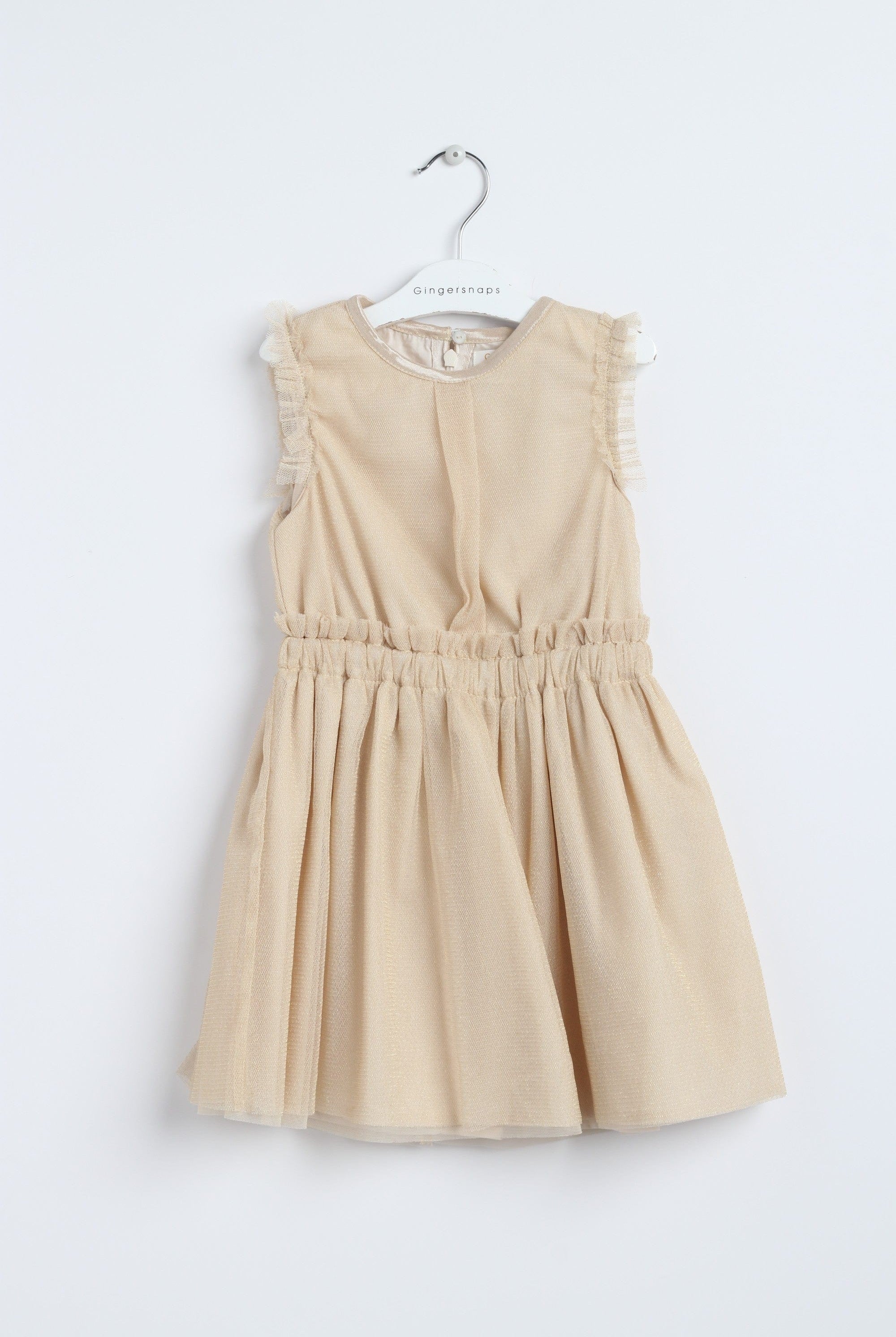 جينجرسنابس فستان بناتي سادة مخصر كم مكشكش كريمي