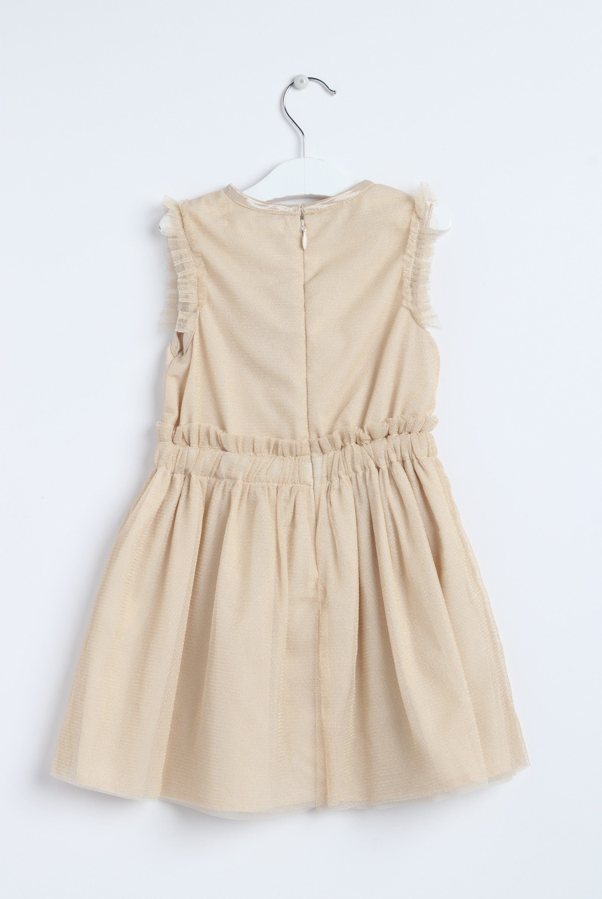 جينجرسنابس فستان بناتي سادة مخصر كم مكشكش كريمي