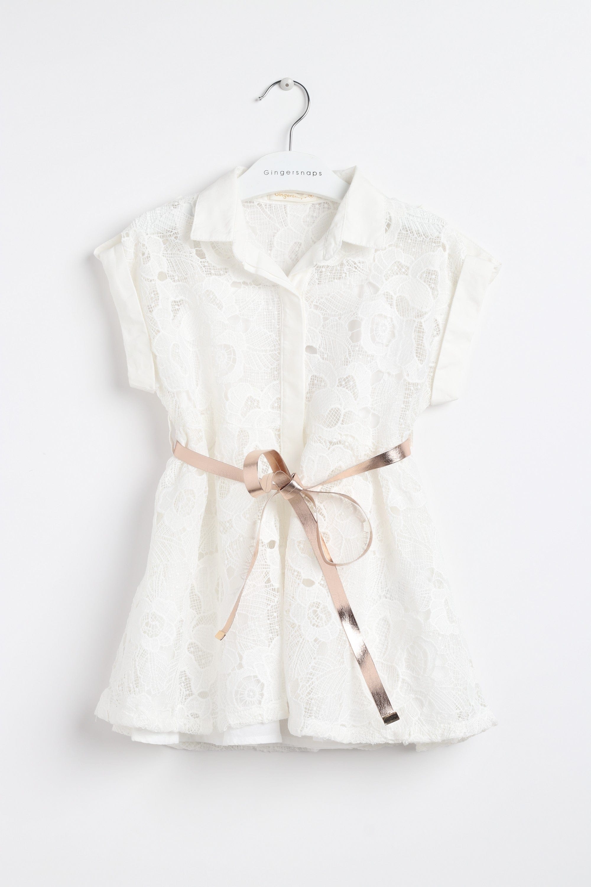 جينجرسنابس فستان بناتي دانتيل شفاف كم قصير برباط أوف وايت