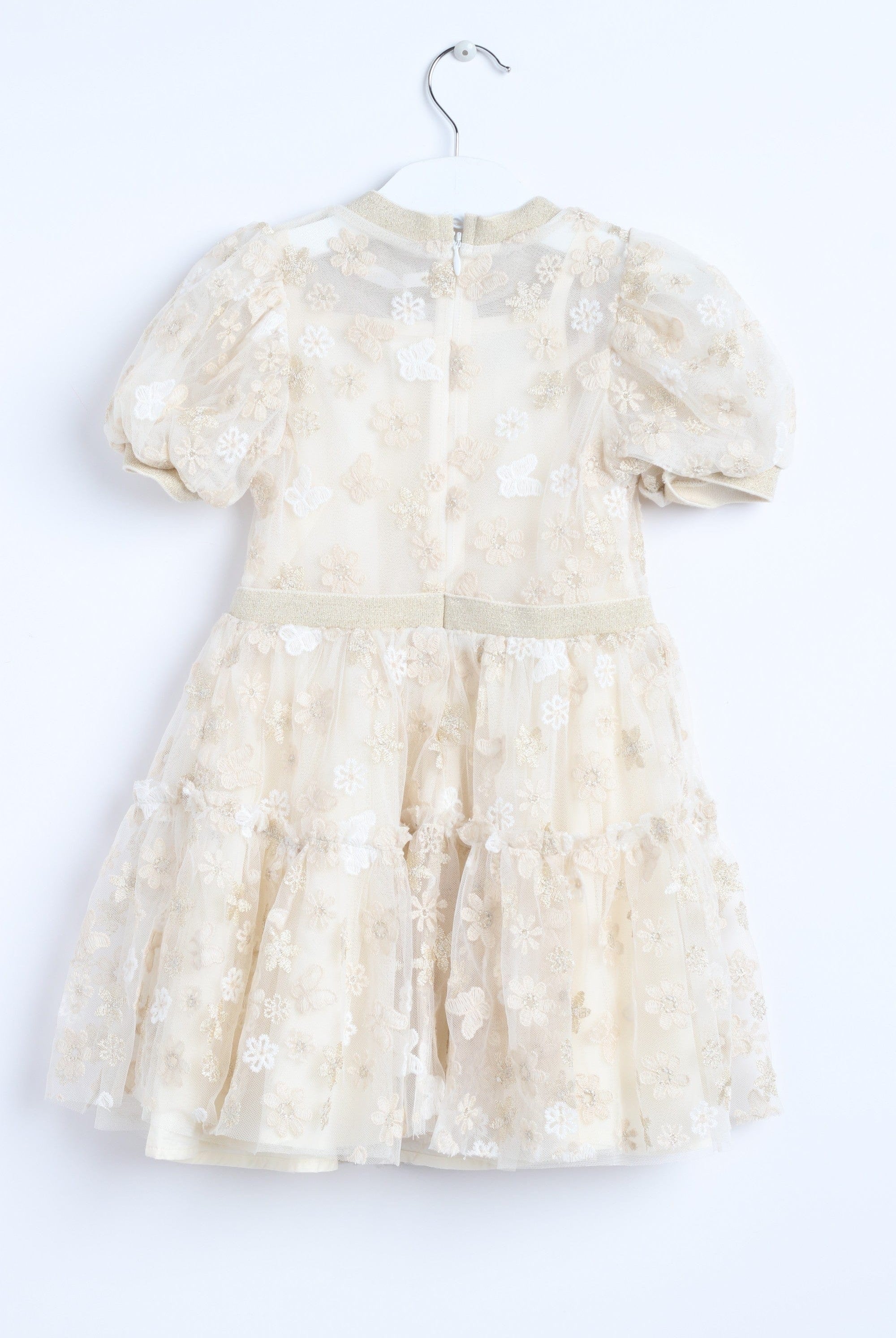 جينجرسنابس فستان بناتي مطرز شفاف نص كم بف البيج