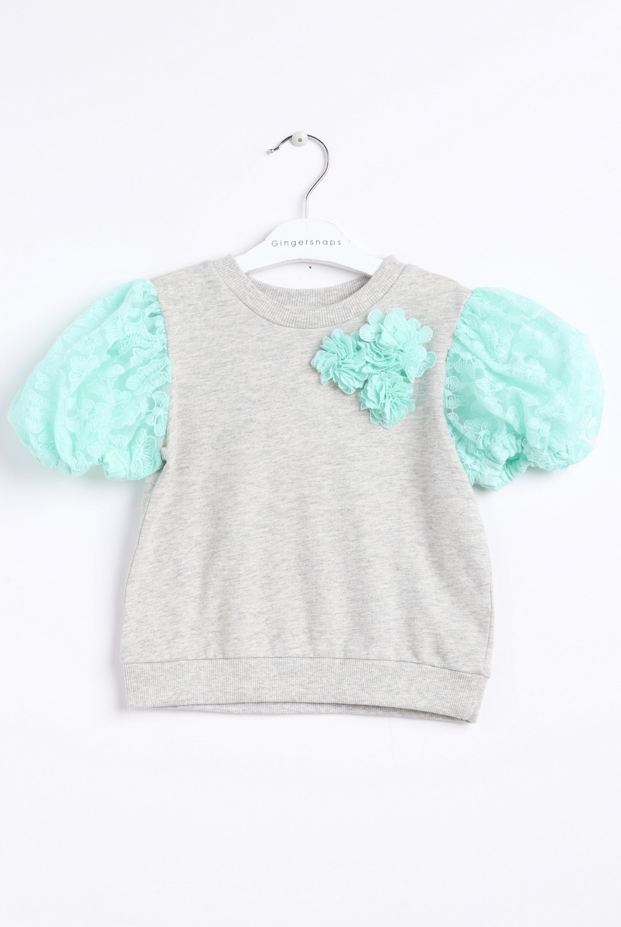 جينجرسنابس بلوزة بناتي سادة مزين بالورد رمادي فاتح