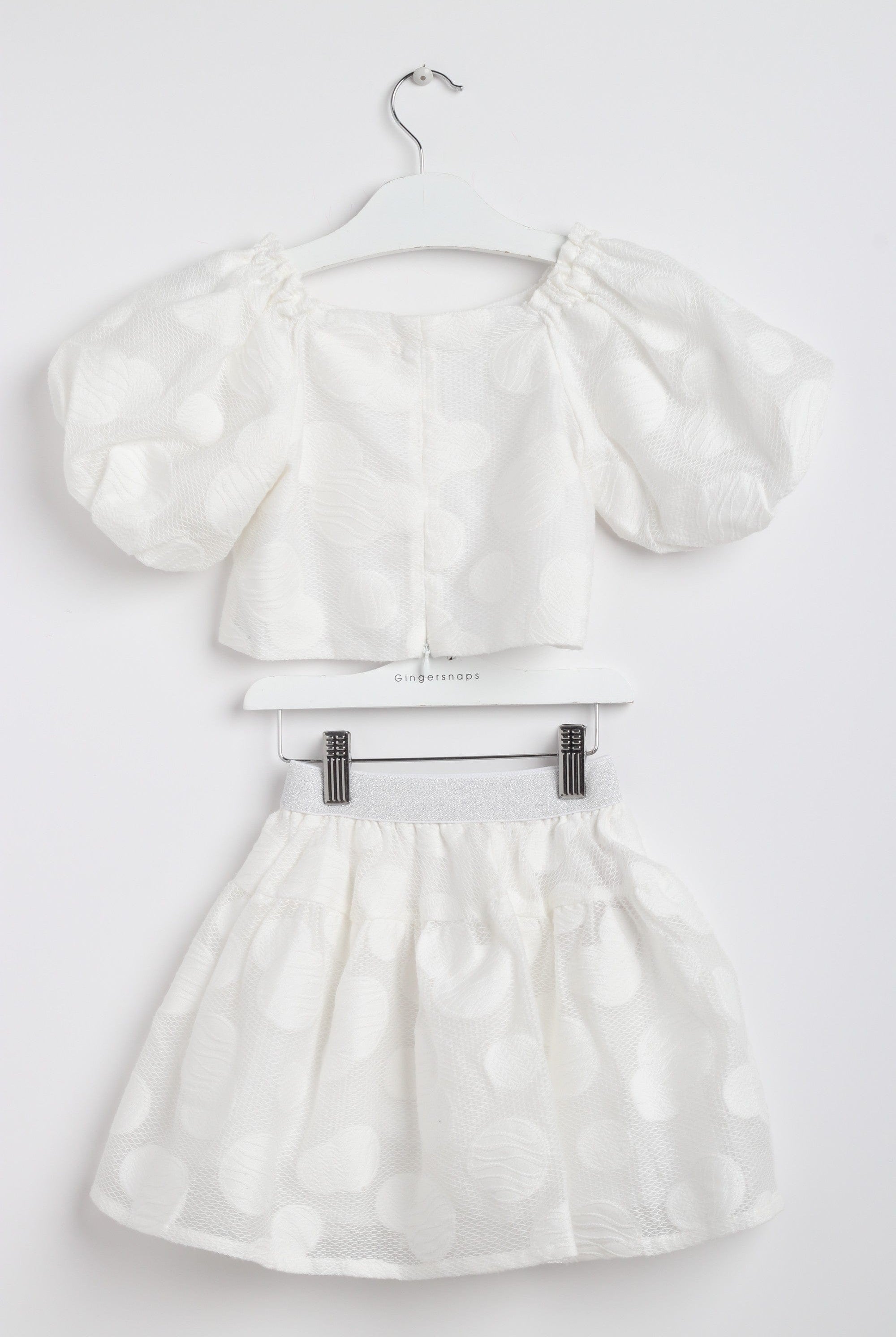 جينجرسنابس طقم بناتي منقوش تنورة وبلوزة أوف وايت