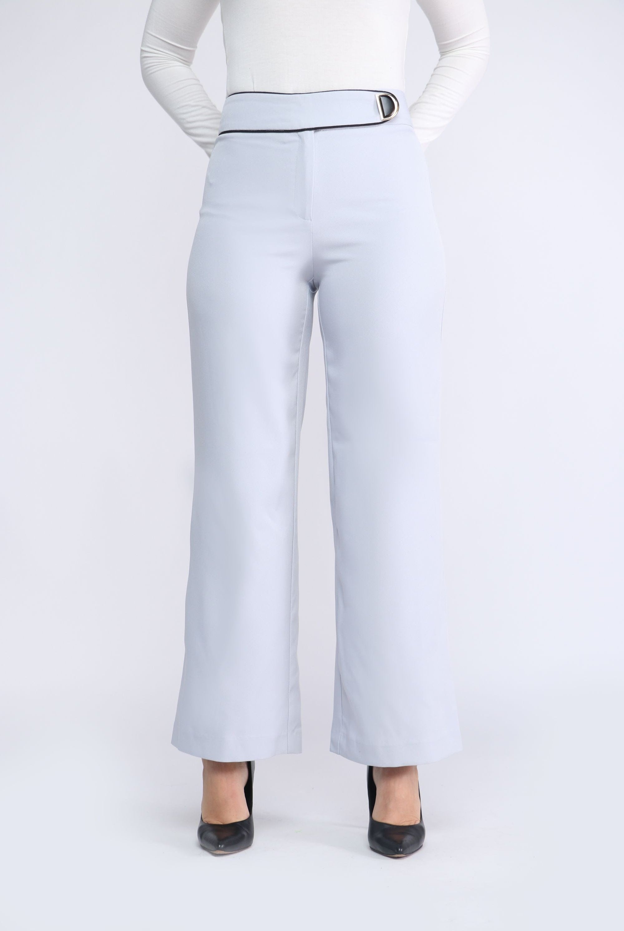 نتشي بنطلون سادة بخصر عريض طويل نسائي