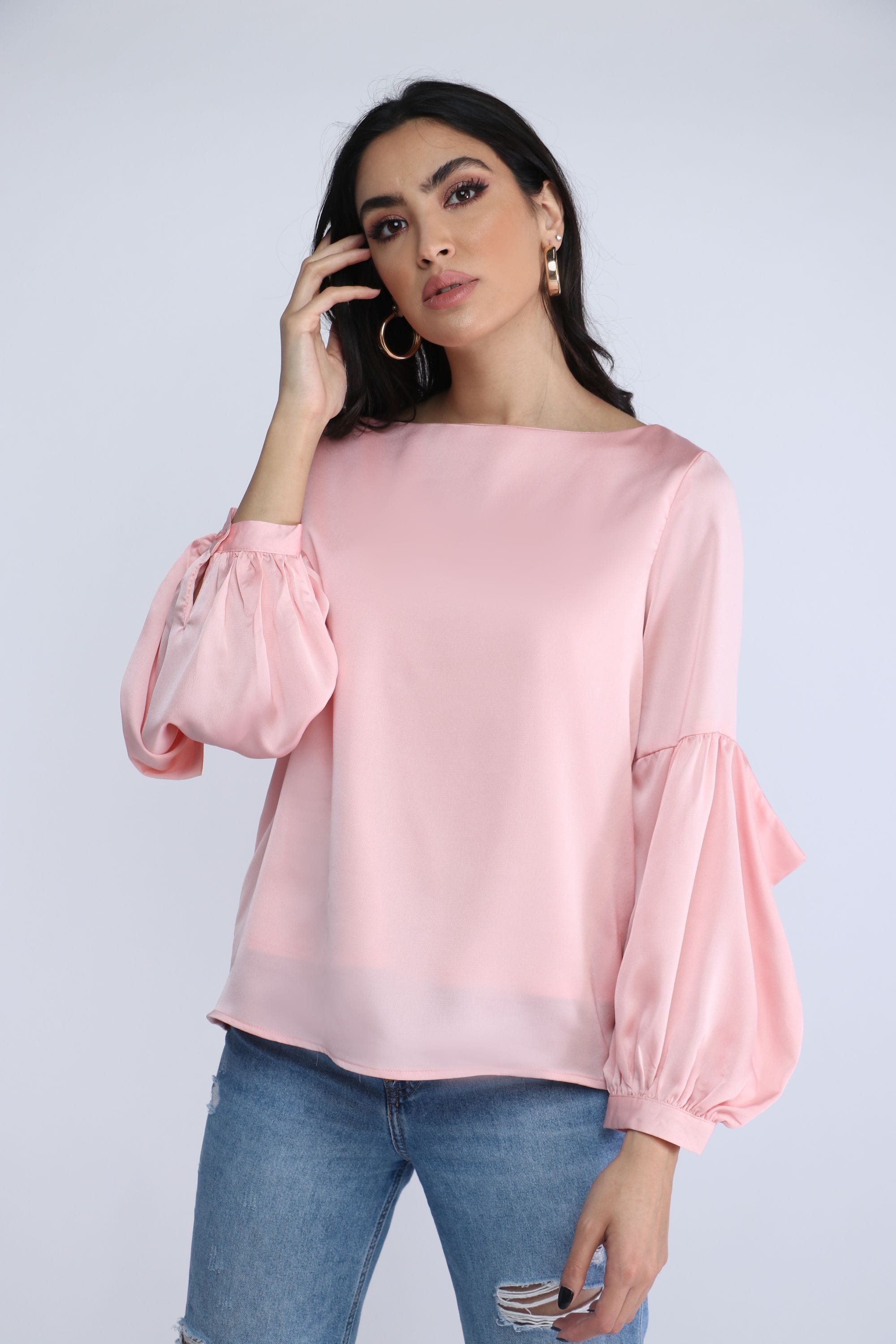 نتشي بلوزة كلاسيك بكم طويل بف نسائي