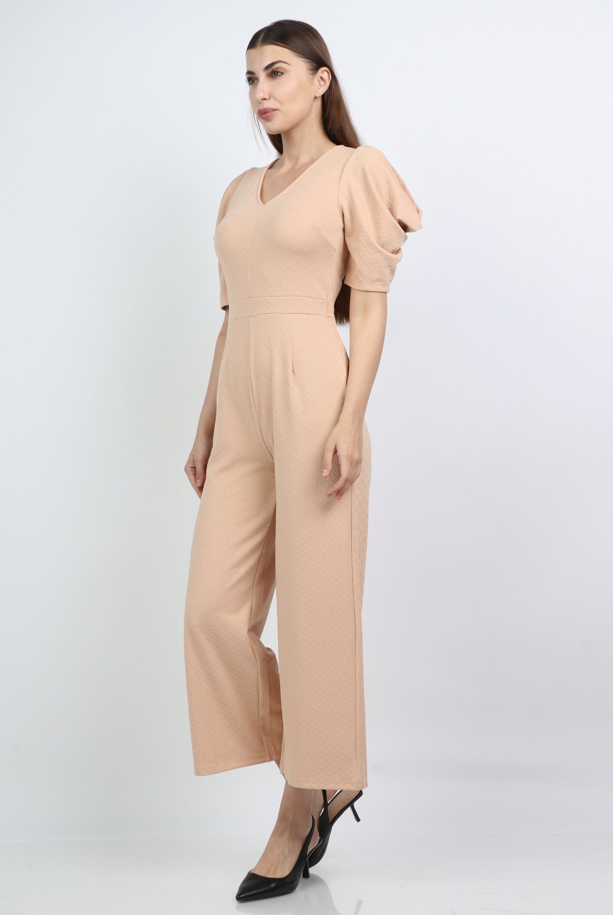 ميكا جمبسوت رسمي سادة بأكمام قصيرة مكشكش وبنطلون طويل واسع