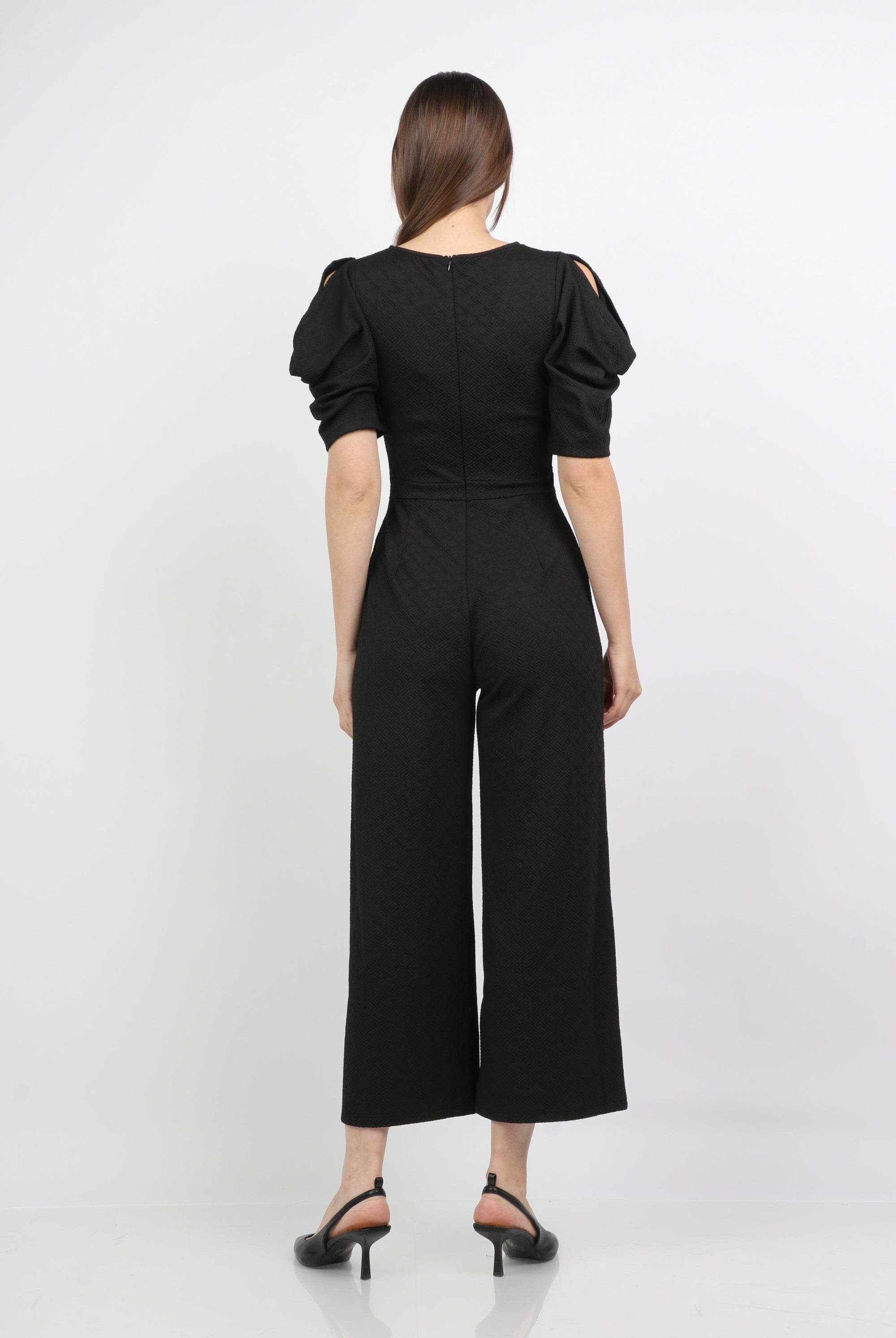 ميكا جمبسوت رسمي سادة بأكمام قصيرة مكشكش وبنطلون طويل واسع