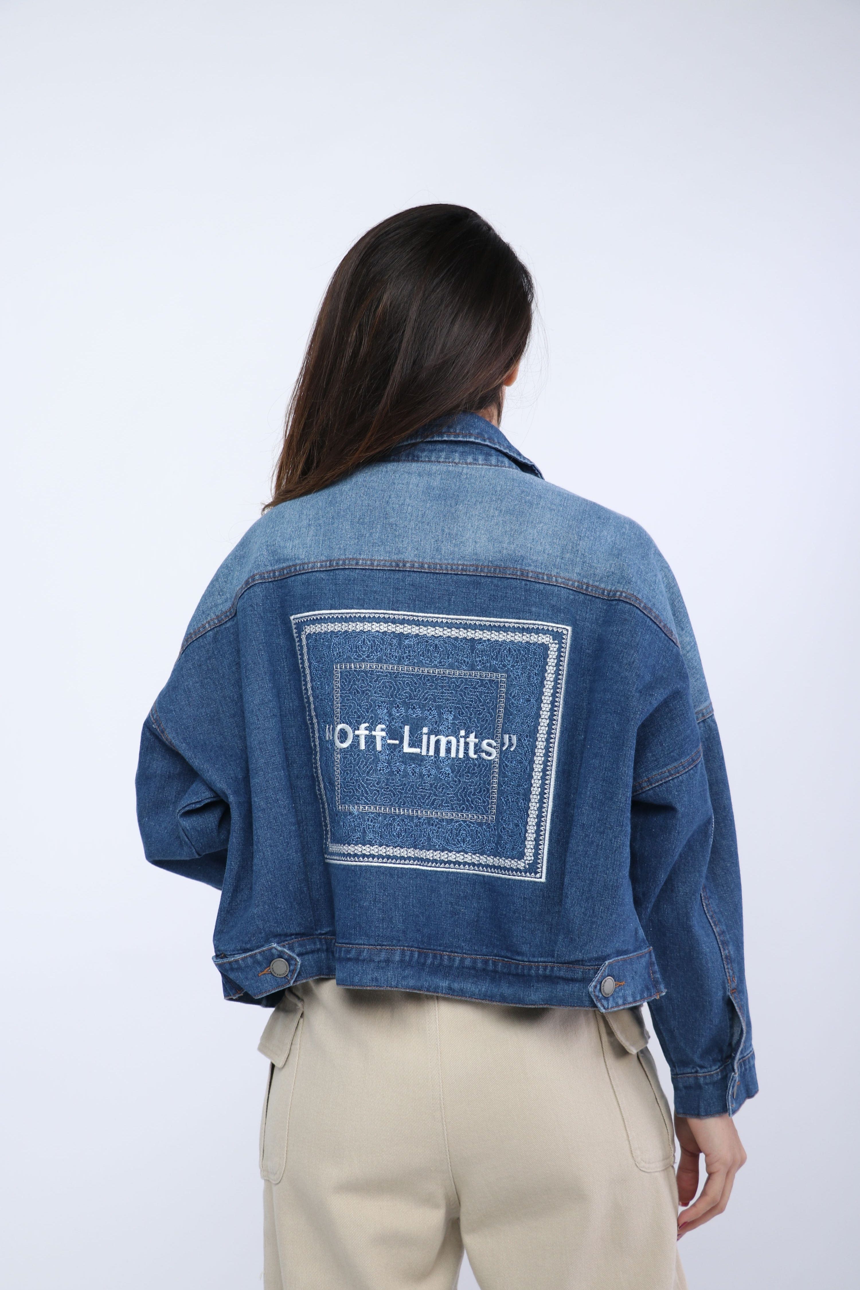 كيتشن جاكيت واسع بأزرار أمامية معدنية كم طويل نسائي أزرق داكن