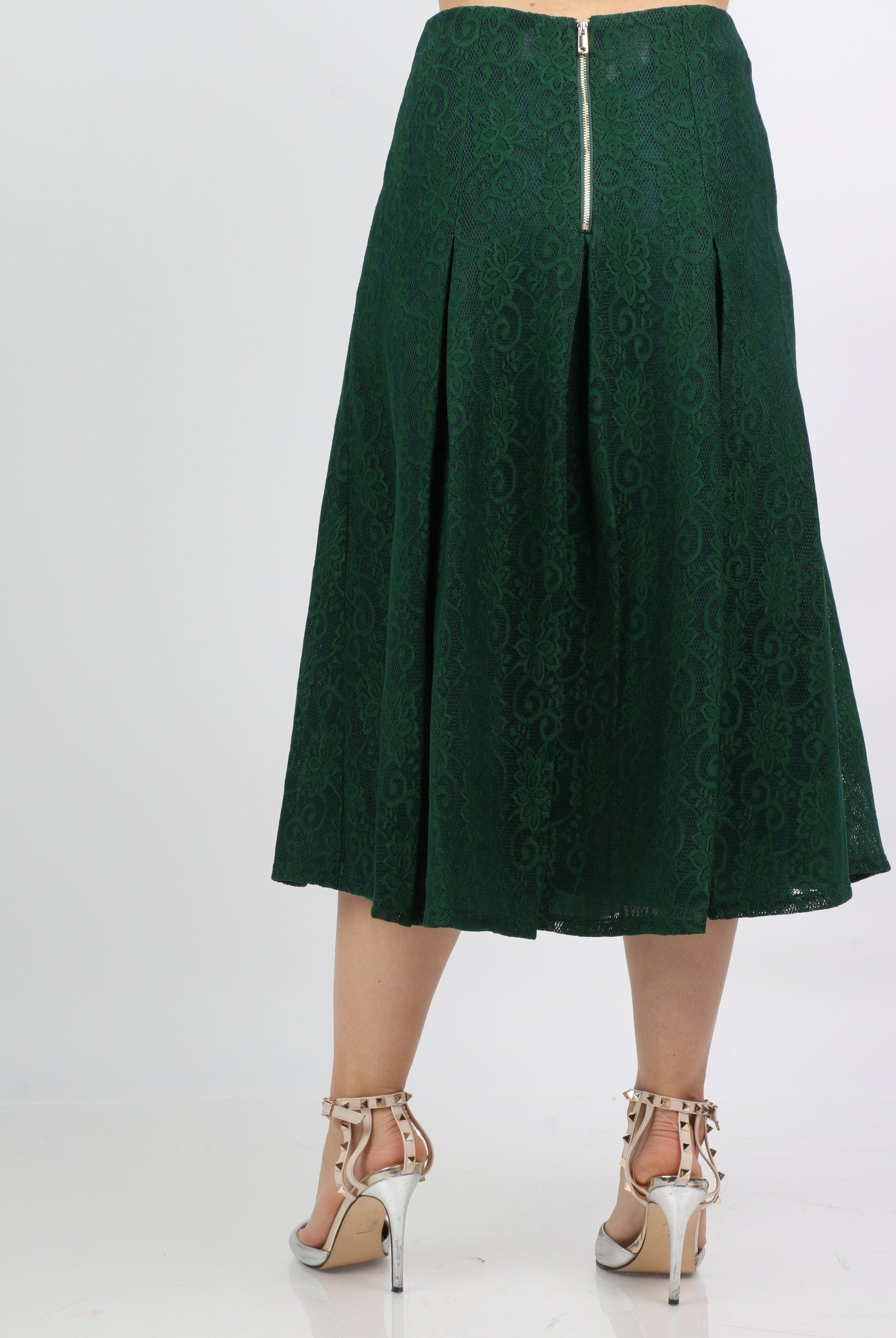 نتشي تنورة ميدي دانتيل واسعة مزينة بكسرات