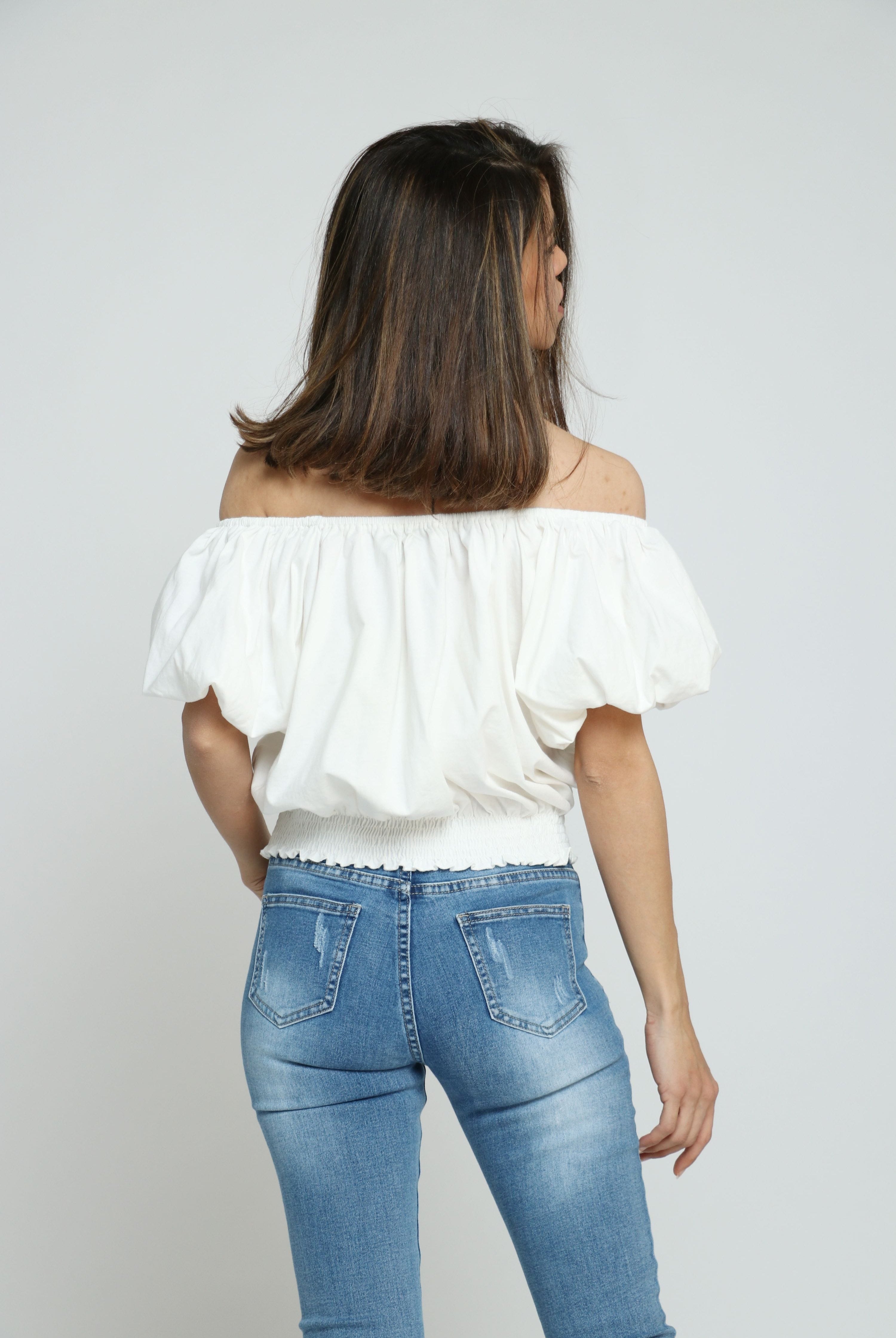 ميكا بلوزة أوف شولدر كم قصير منفوخ نسائي