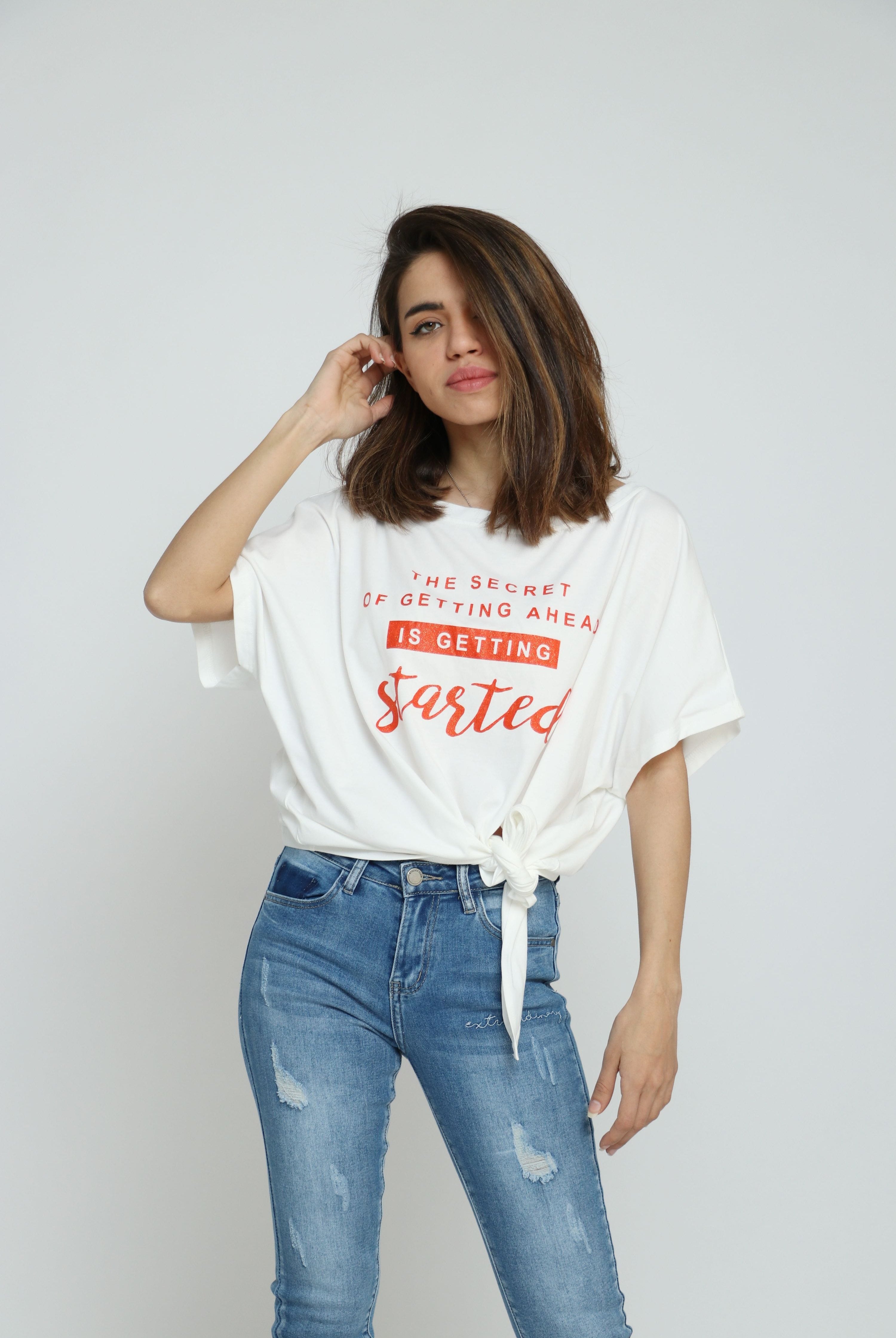 ميكا بلوزة بأكمام قصيرة اوفر سايز مطبوعة