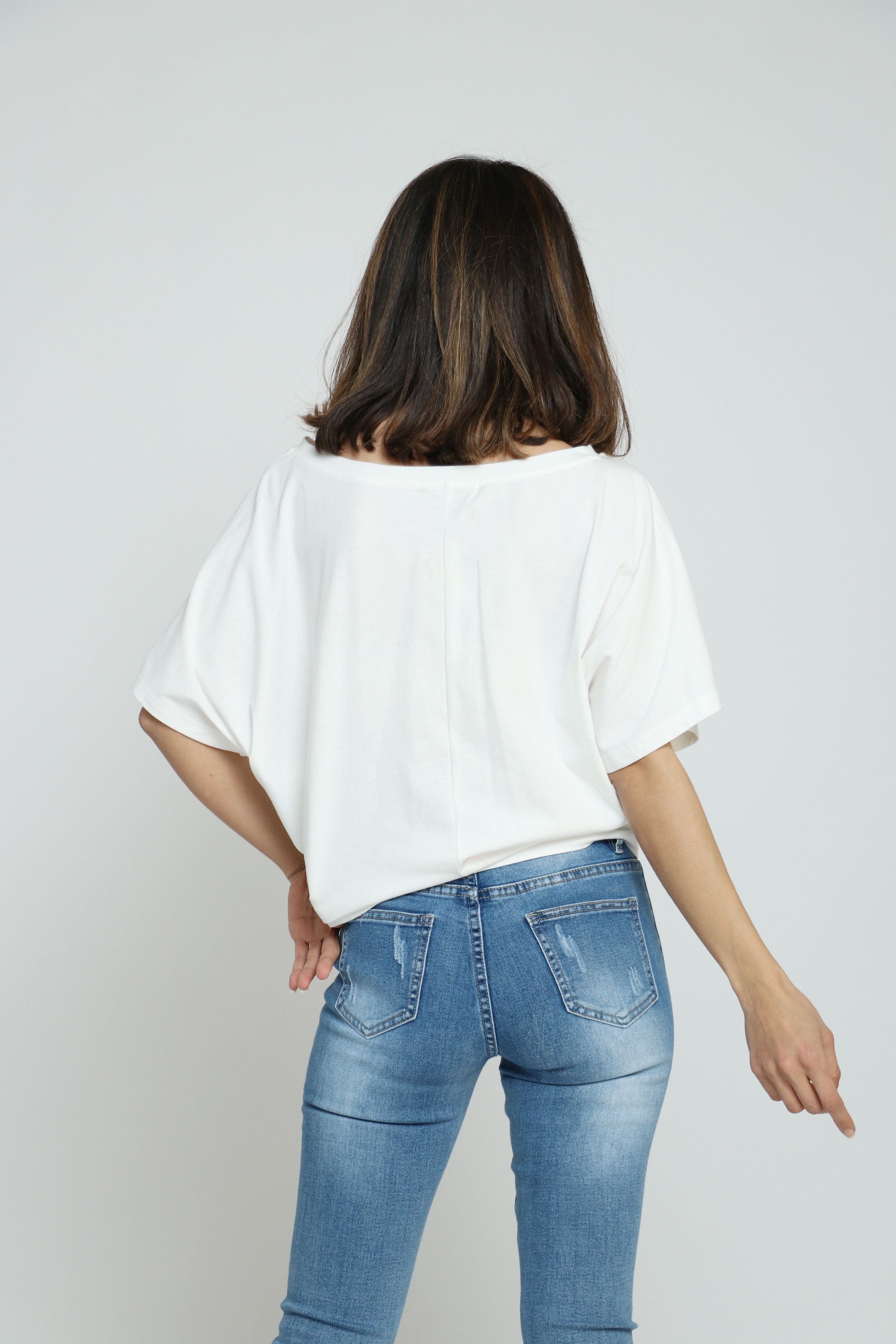 ميكا بلوزة بأكمام قصيرة اوفر سايز مطبوعة