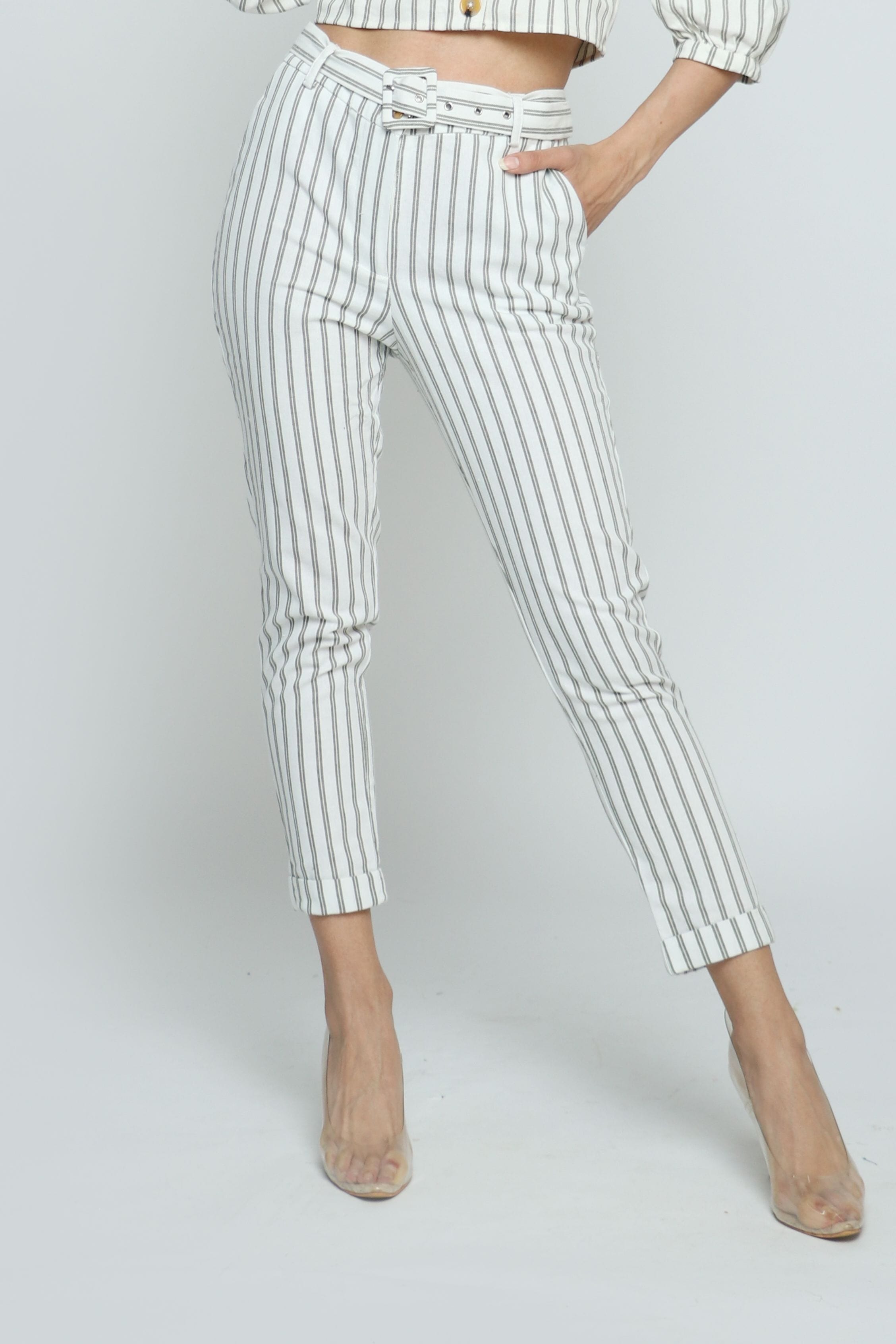 كيتشن بنطلون عملي مخطط بالطول طويل نسائي أخضر جيشي