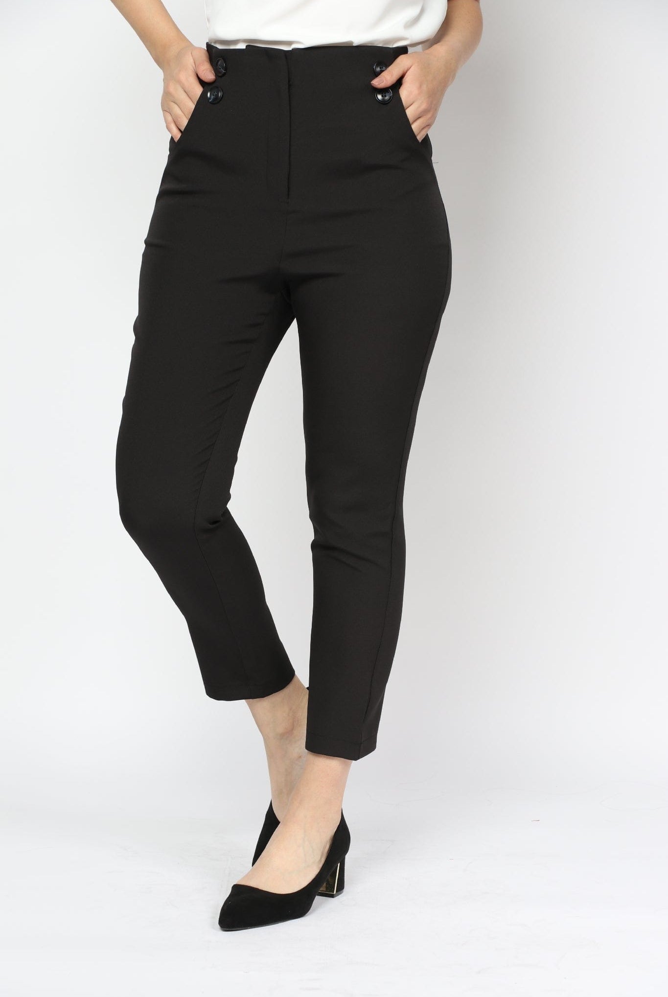 نتشي بنطلون سادة خصر مرتفع بجيوب طويل نسائي