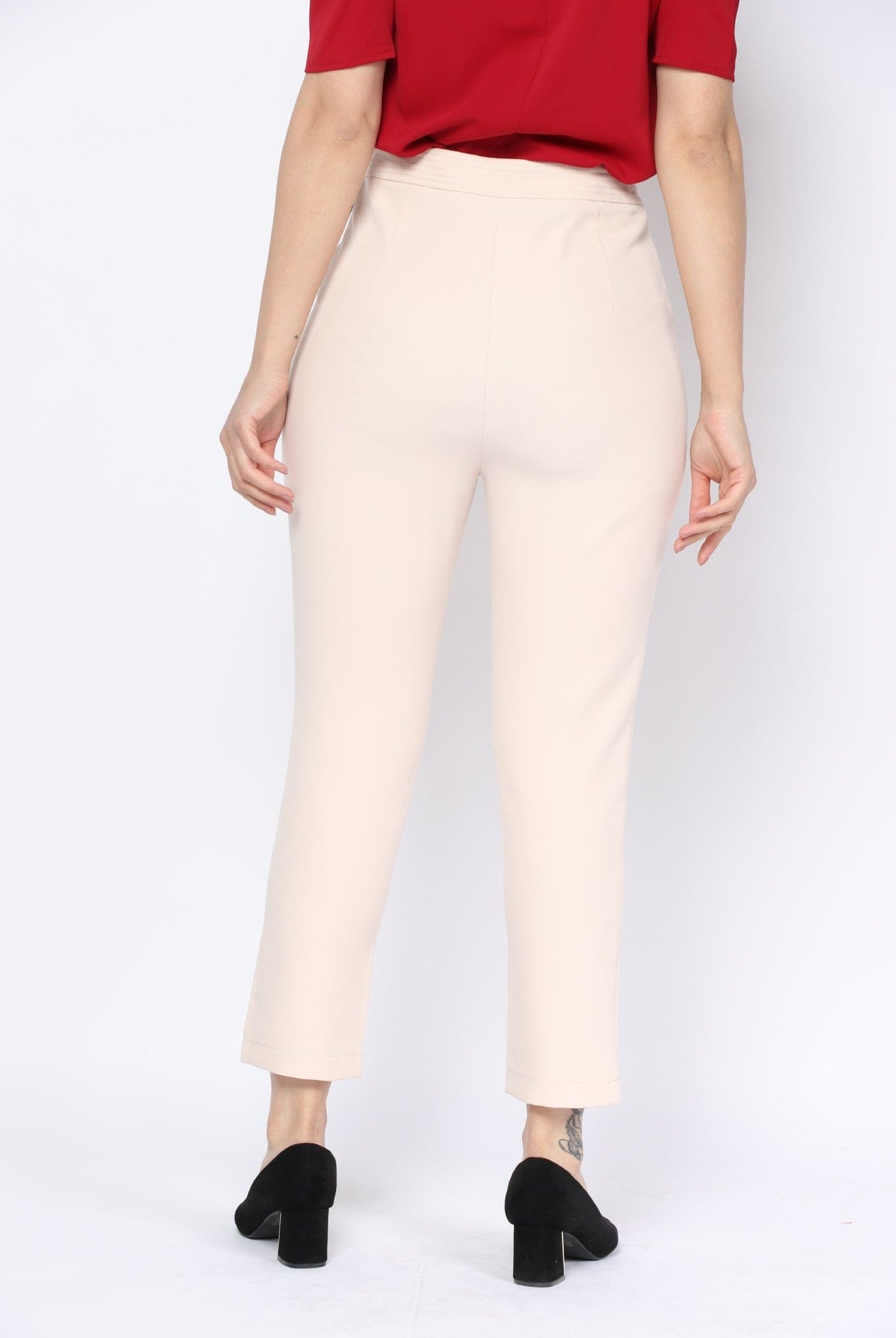 نتشي بنطلون سادة خصر مرتفع بجيوب طويل نسائي