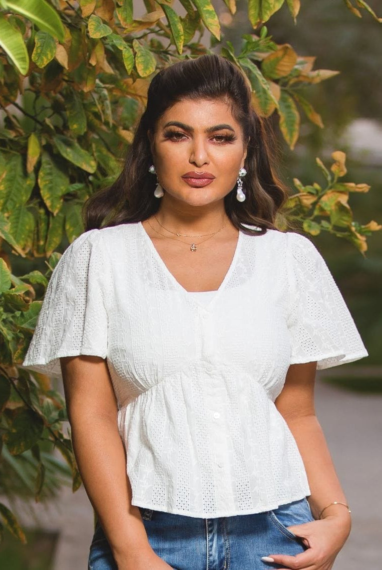 نتشي بلوزة دانتيل مخصر سبعة كم قصير واسع نسائي