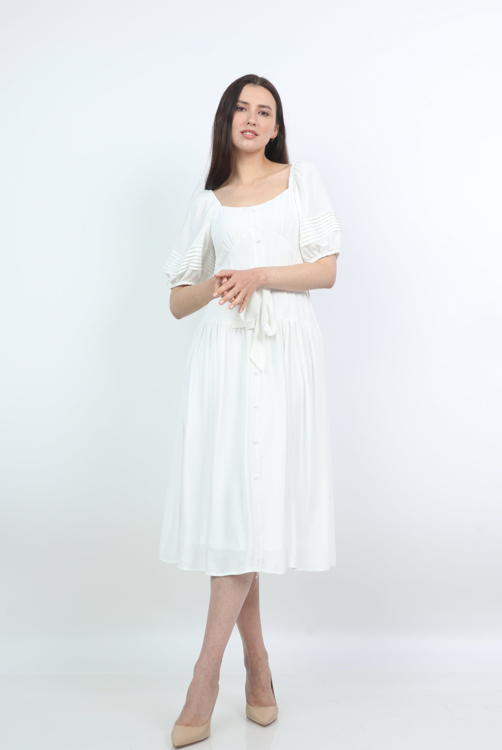 ميكا فستان ميدي قصة فرنسية بكم قصير