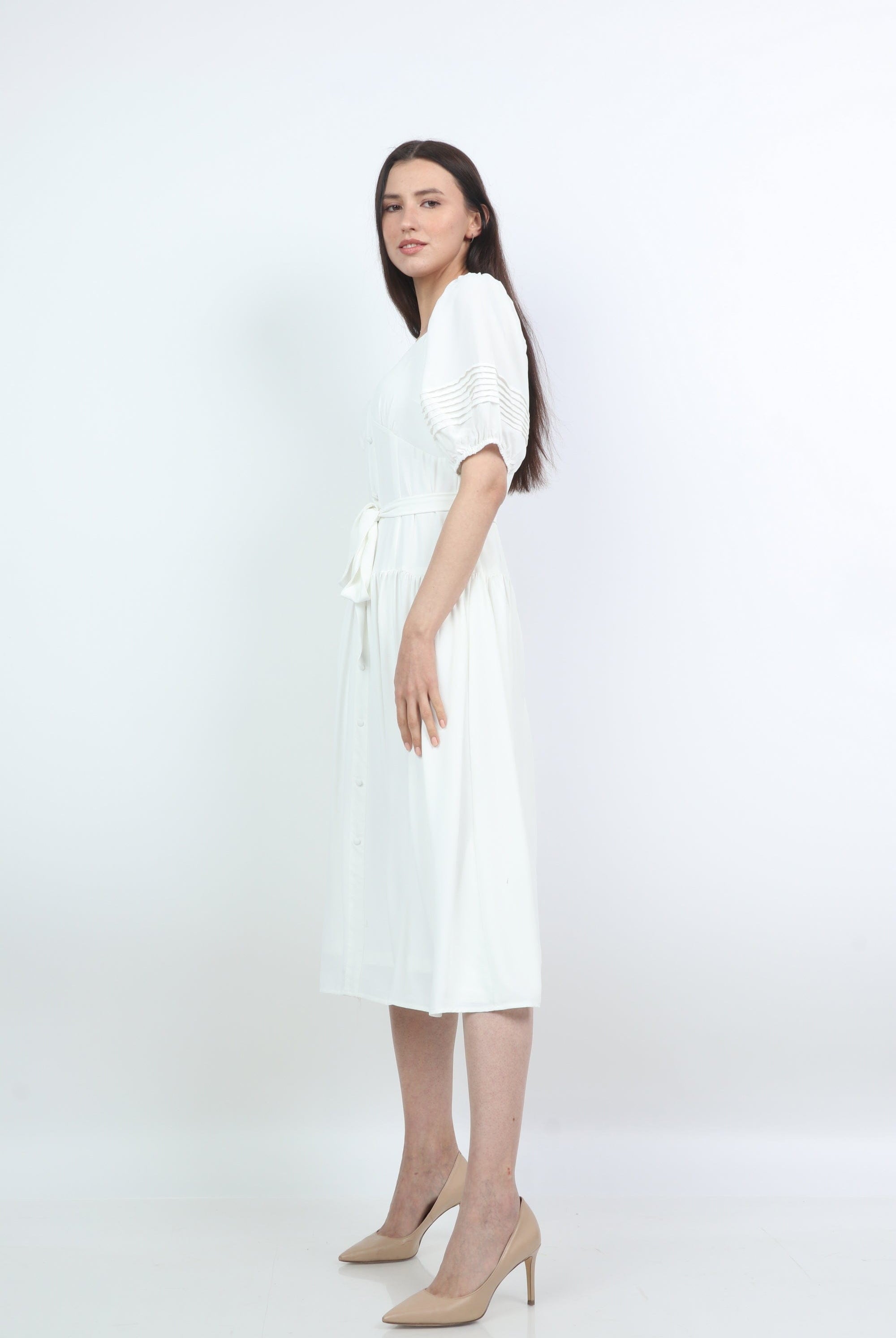 ميكا فستان ميدي قصة فرنسية بكم قصير