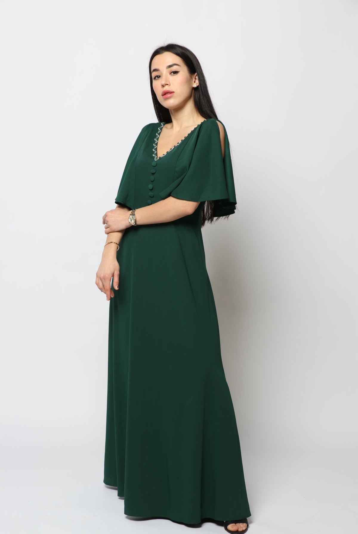 نتشي فستان رسمي طويل بكم منفوخ