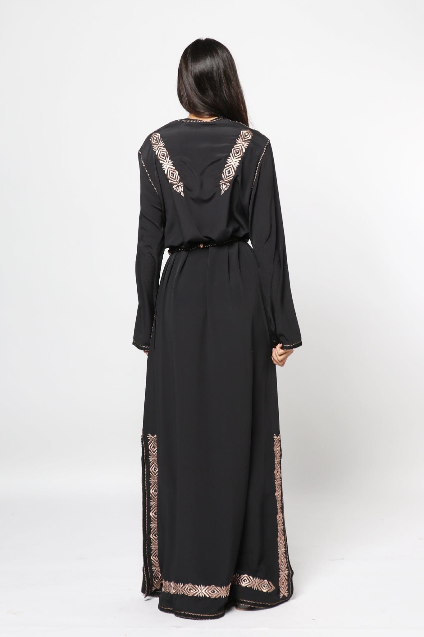 ديامانتين قفطان طويل بحزام على الخصر كم طويل