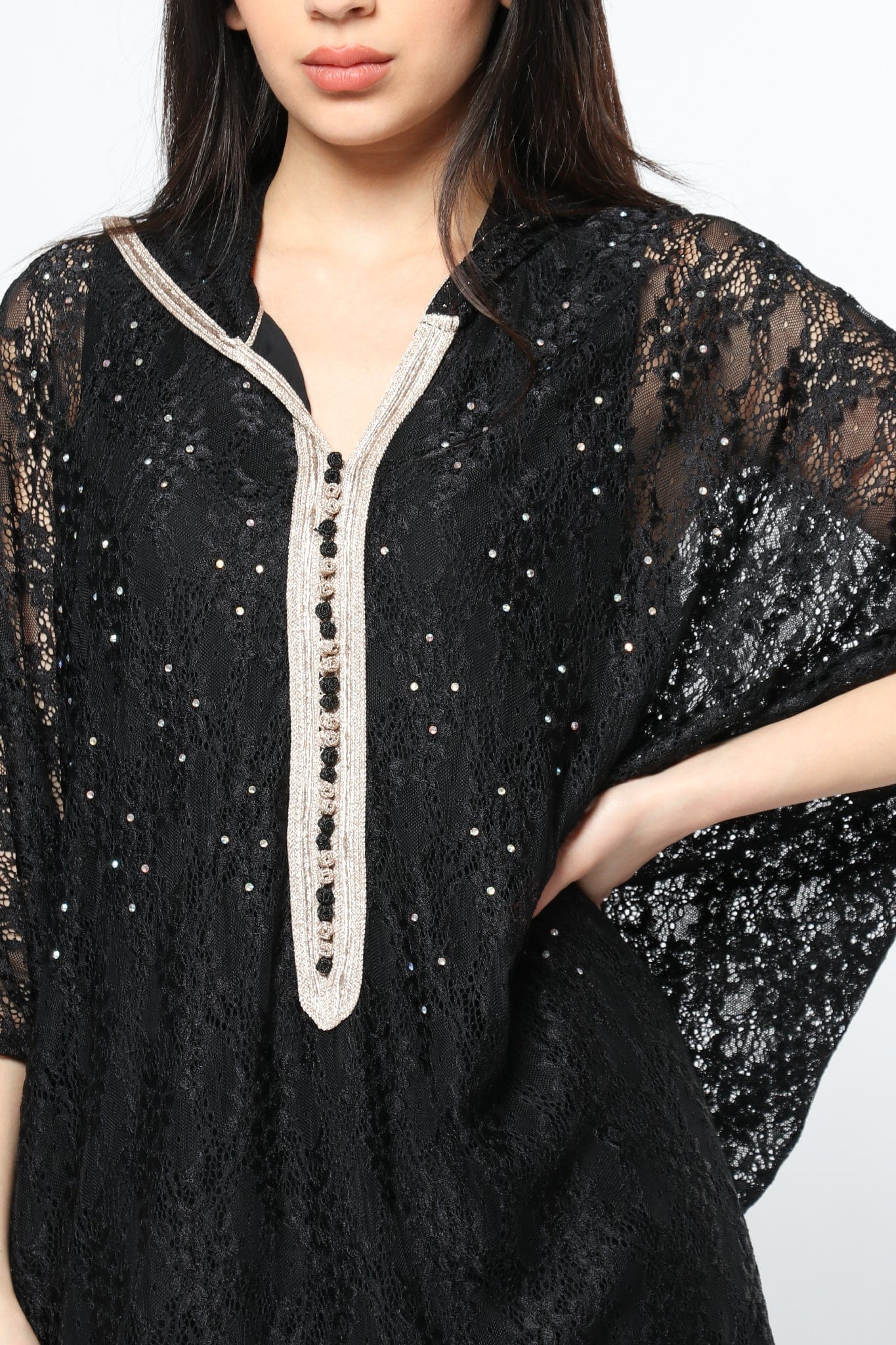 ديامانتين عباية دانتيل شفافة 3/4 كم نسائي