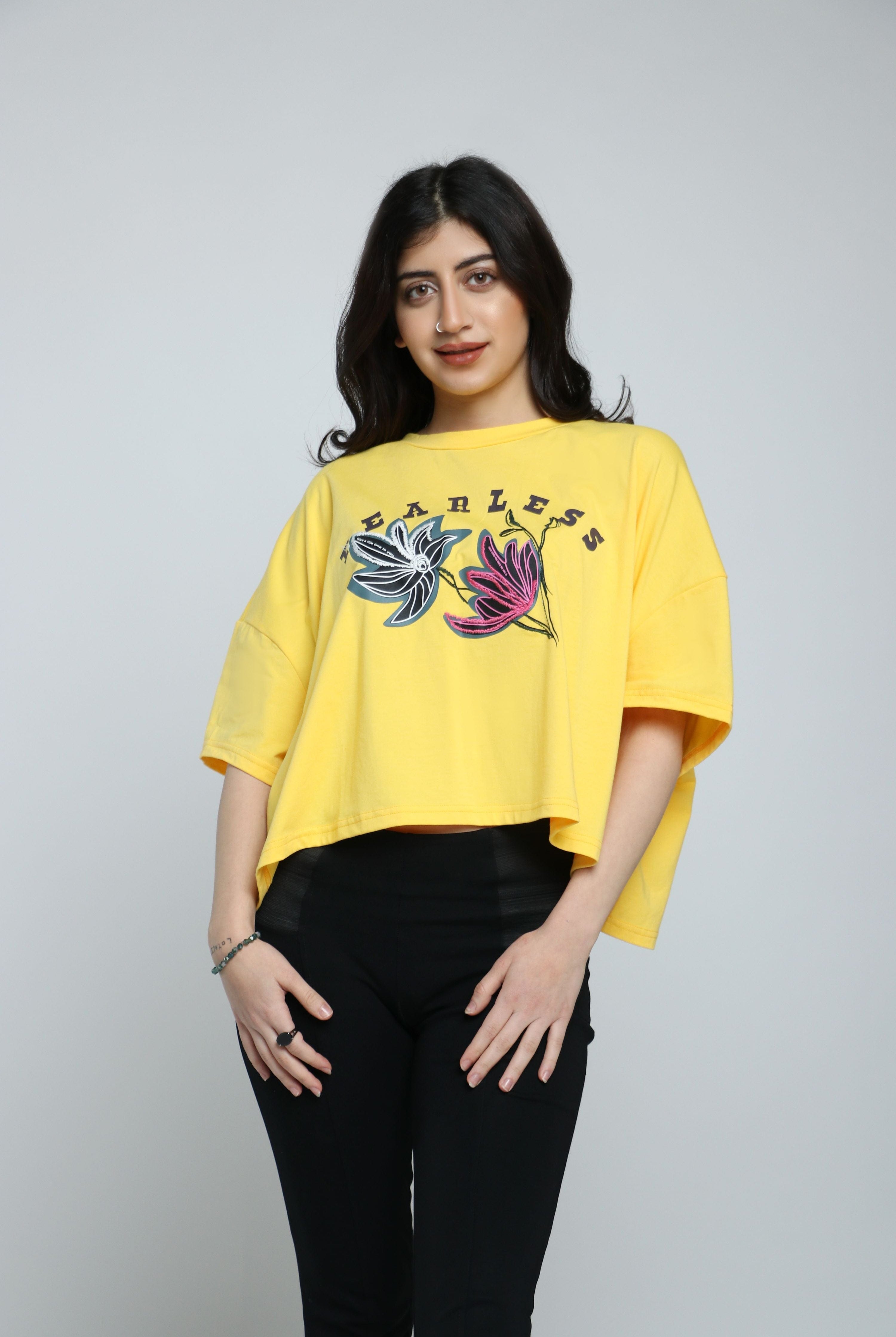 كيتشن بلوزة قطن أوفر سايز نص كم واسع نسائي