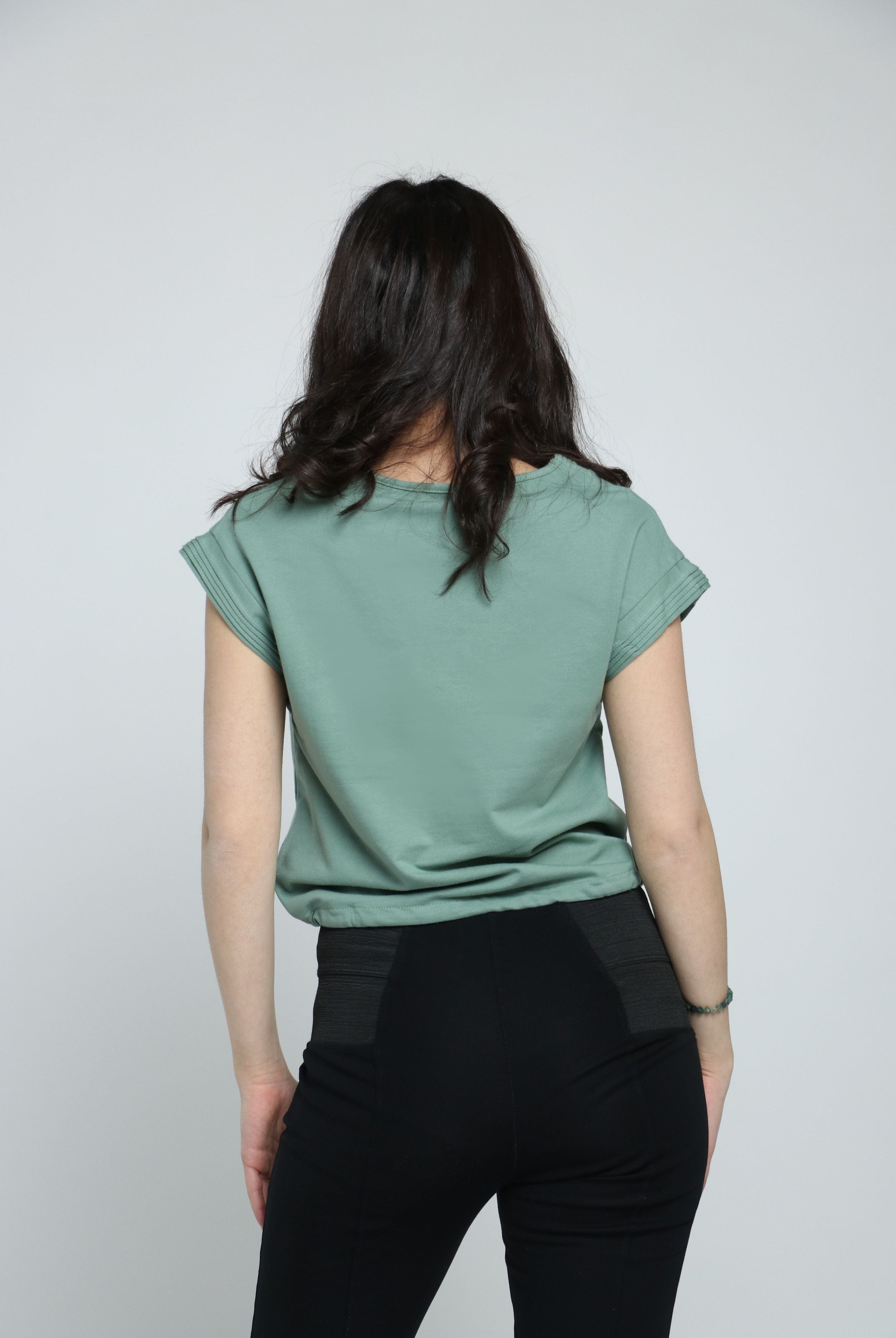 كيتشن بلوزة قطن سبعة كم قصير برباط على الخصر نسائي