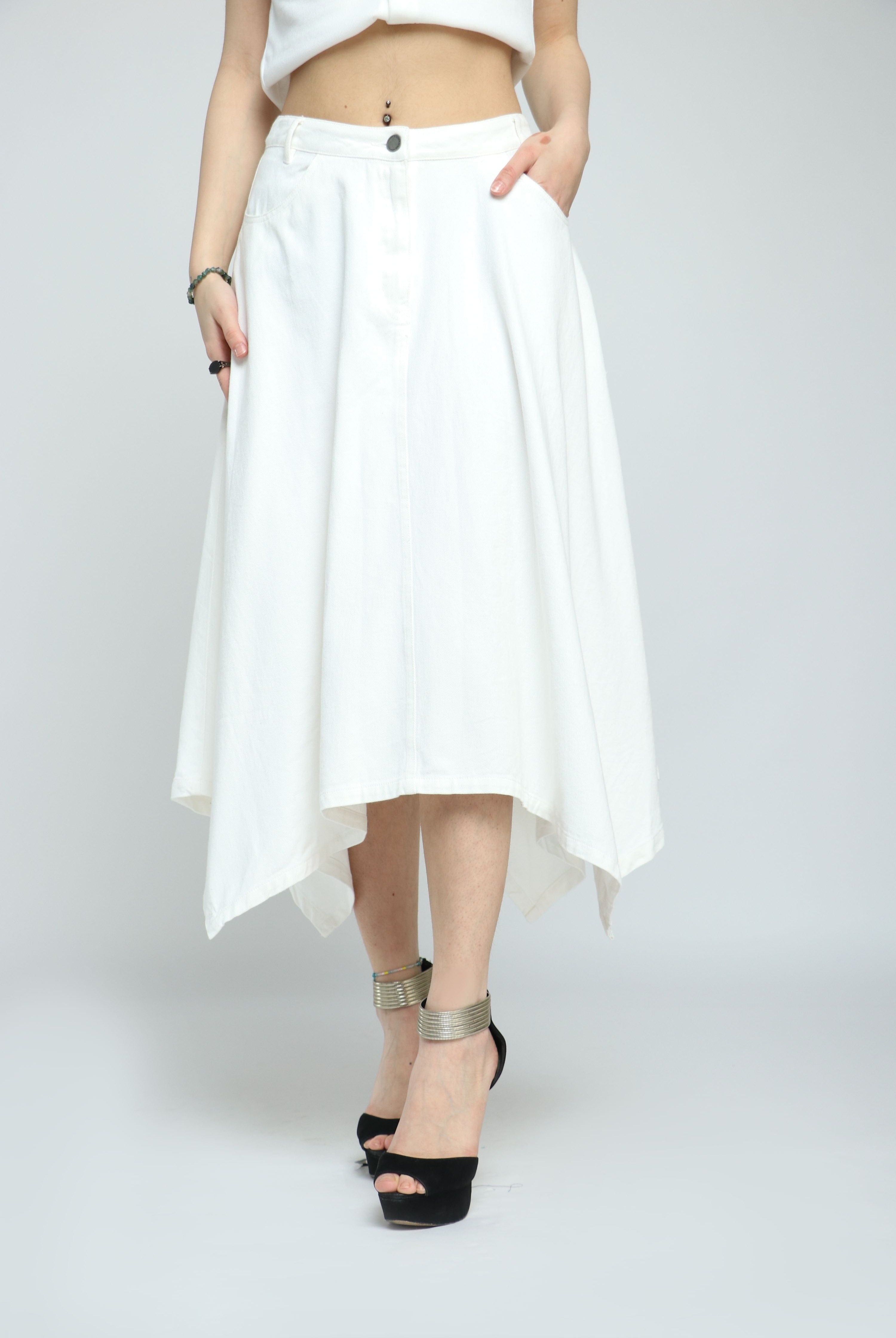 كيتشن تنورة ميدي نسيج قطن تصميم بنطلون بجيوب وزر غلق أمامي